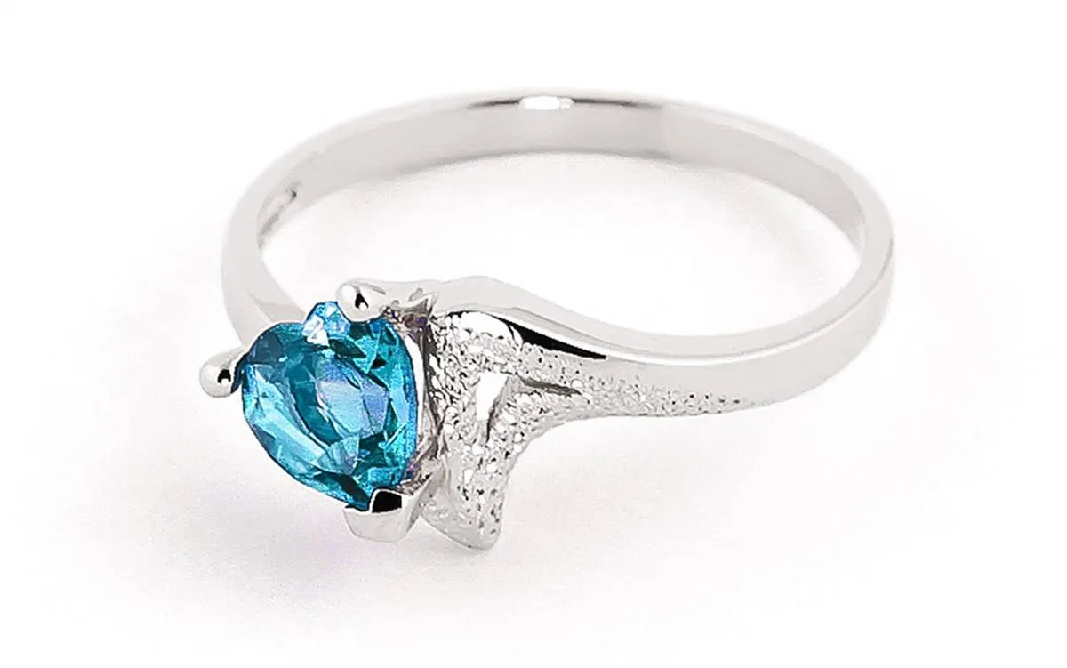 0.95 Carat 14K Solid White Gold Ring Natural Blue Topaz