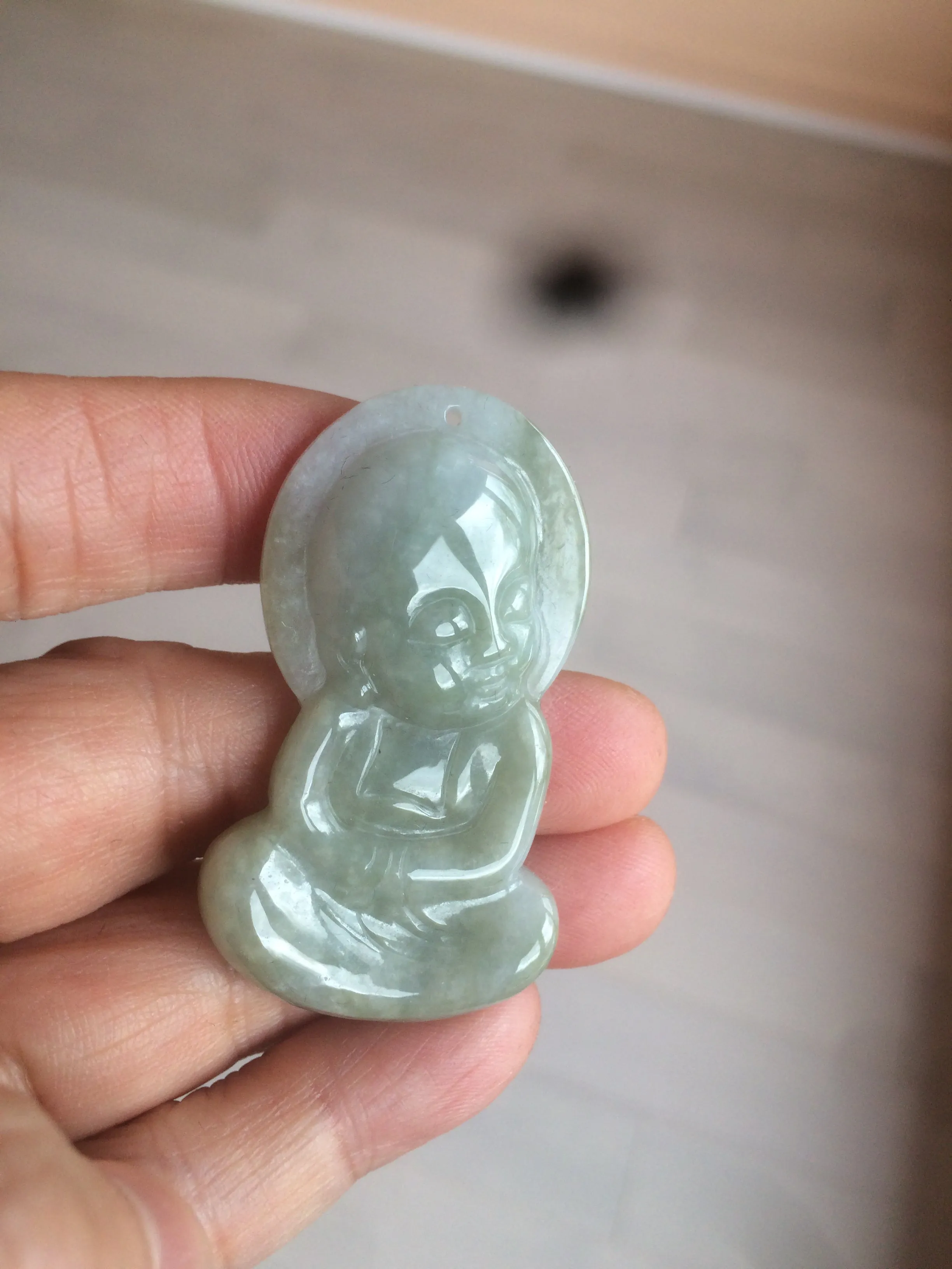 100% Natural light green jadeite Jade meditate baby buddha (宝宝佛) pendant necklace N121