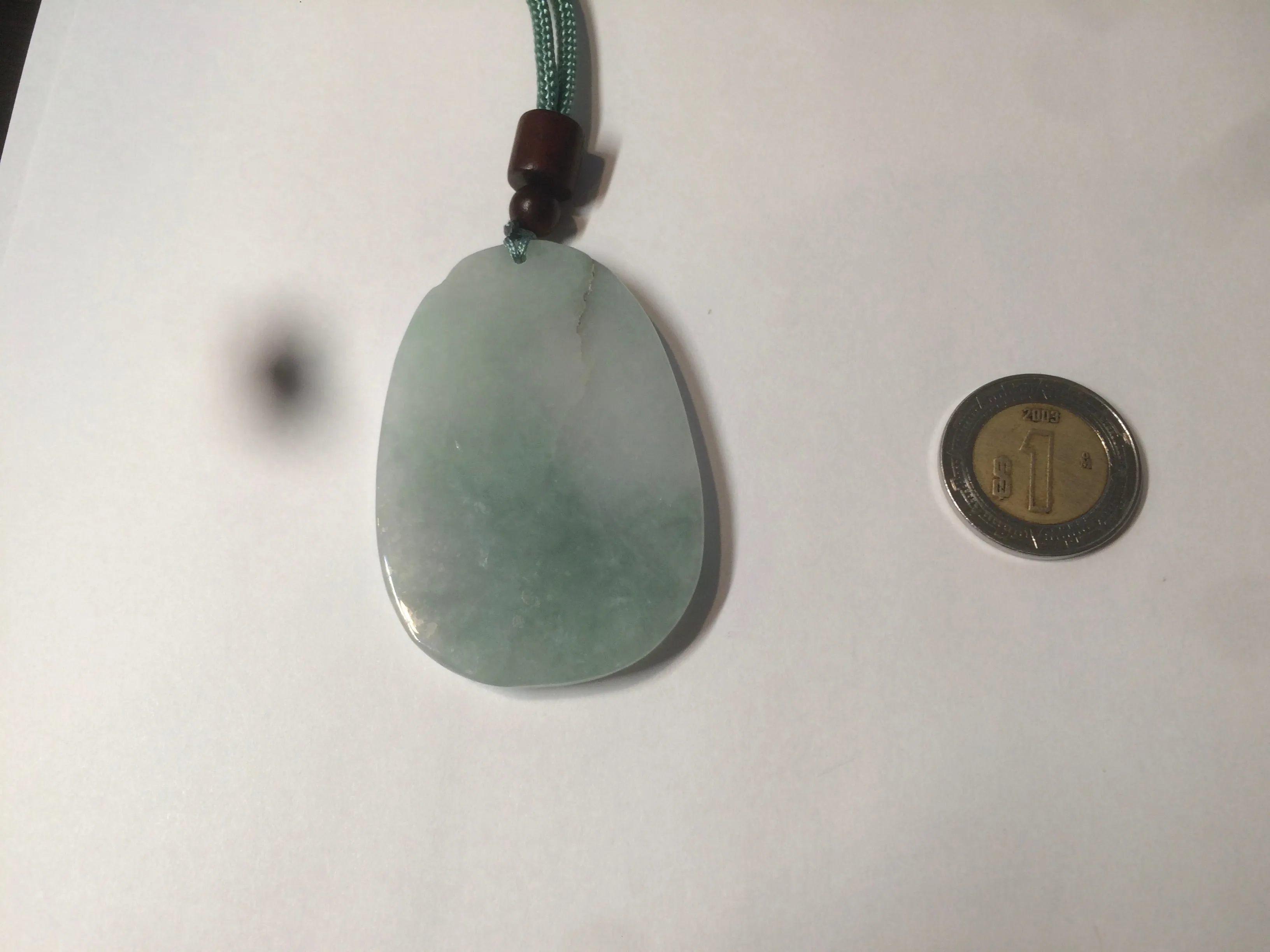 100% natural light green/white Guanyin (降魔观音)jadeite jade necklace AF36