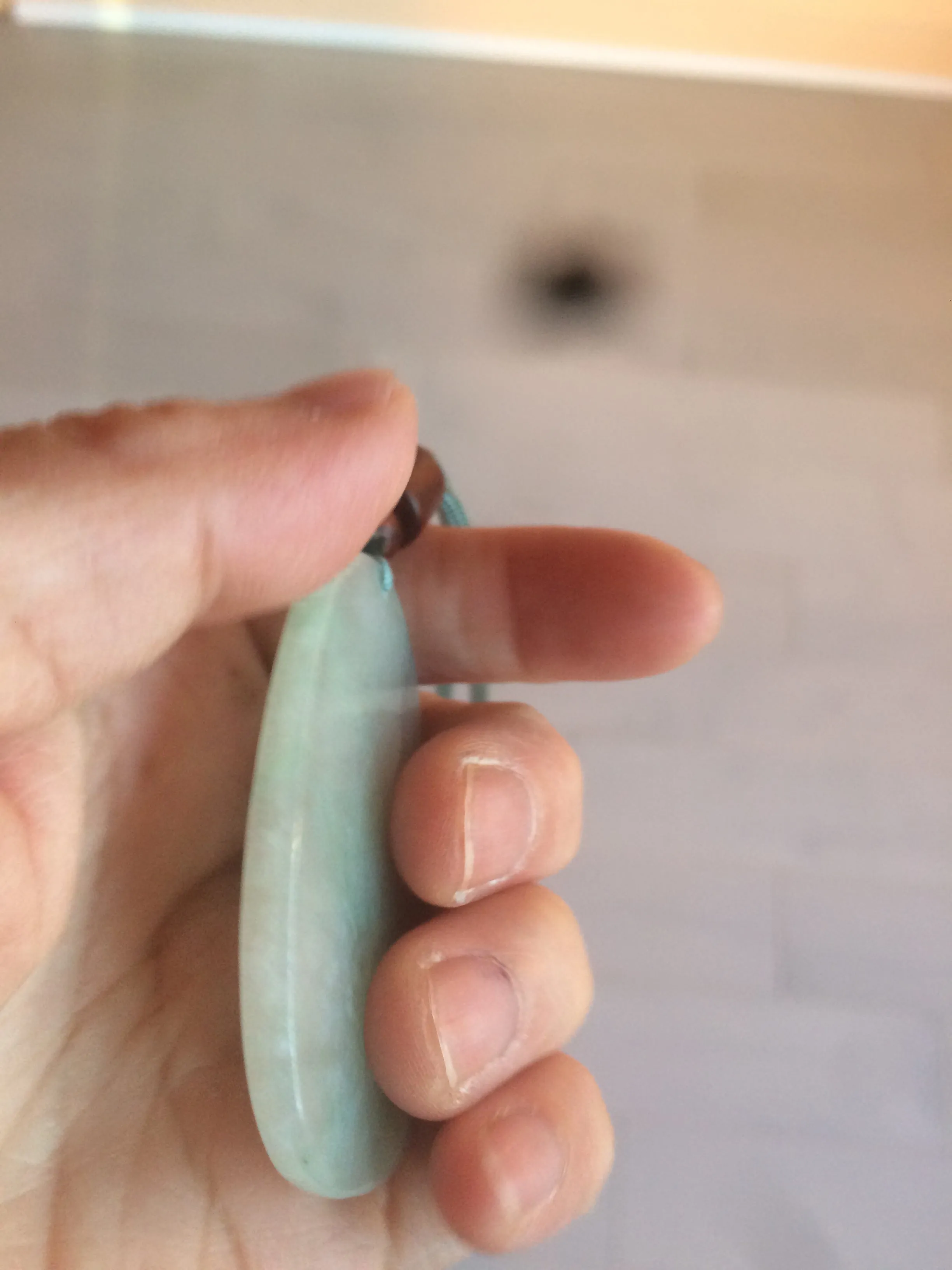 100% natural light green/white Guanyin (降魔观音)jadeite jade necklace AF36