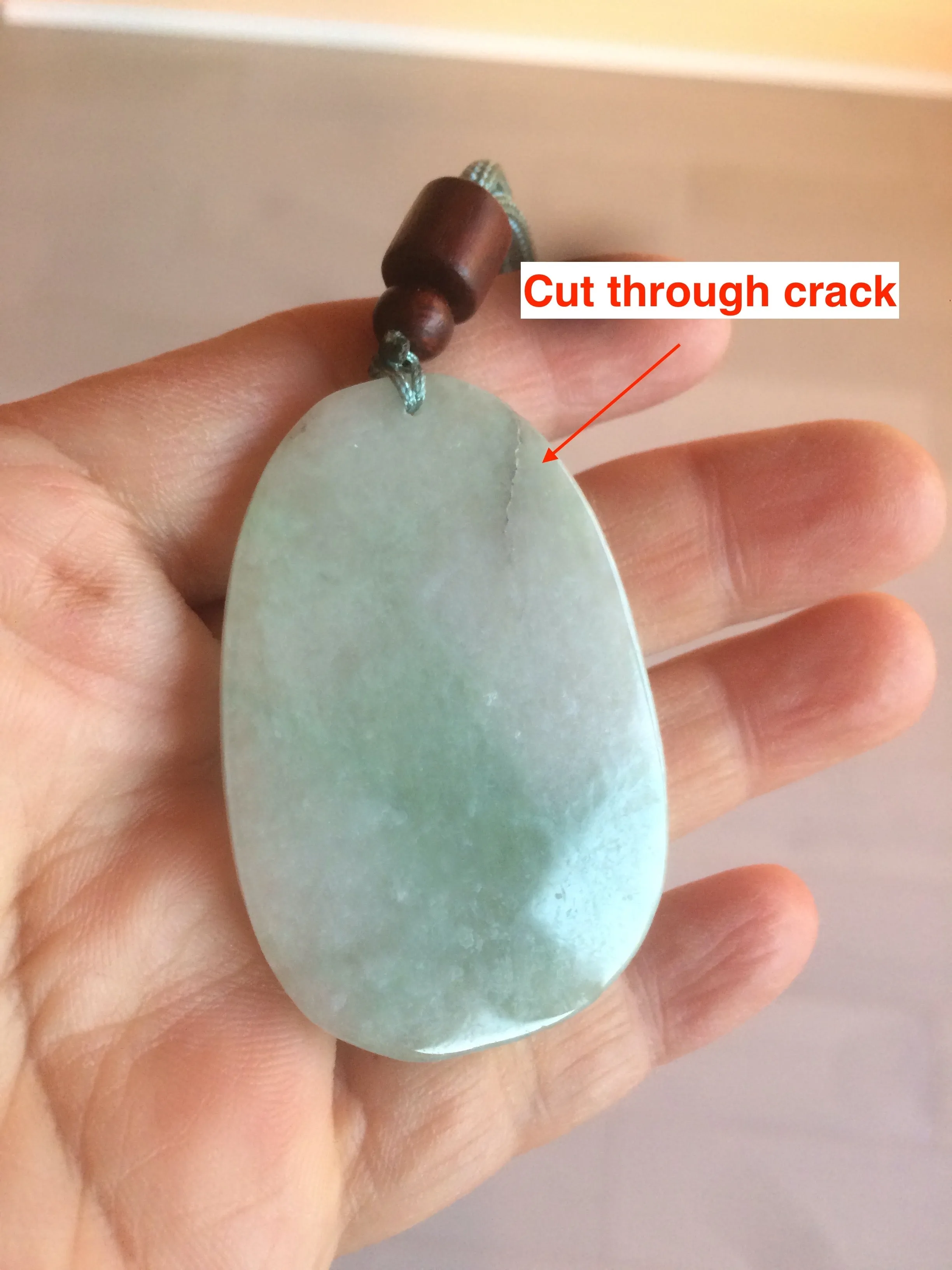 100% natural light green/white Guanyin (降魔观音)jadeite jade necklace AF36