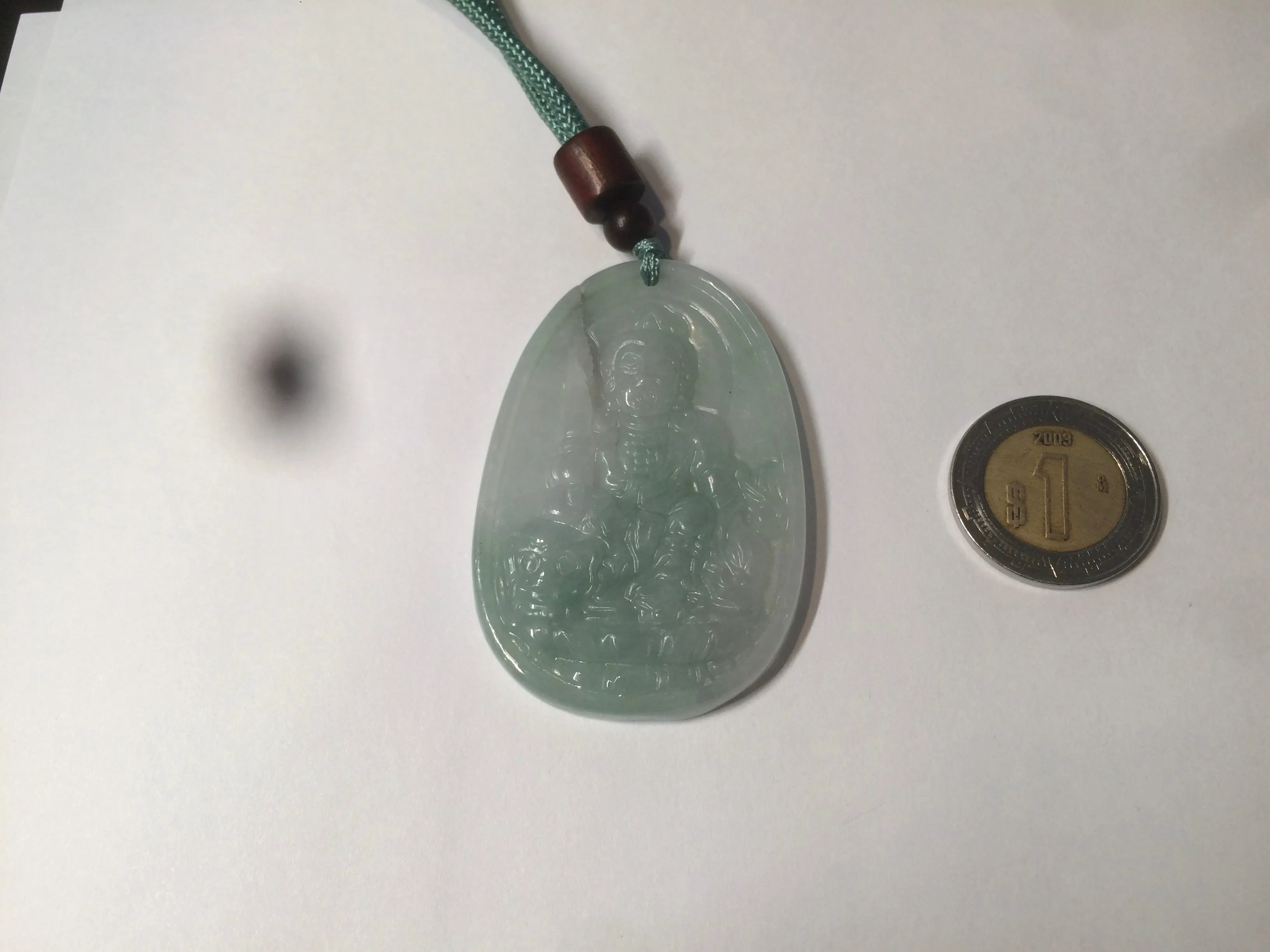 100% natural light green/white Guanyin (降魔观音)jadeite jade necklace AF36