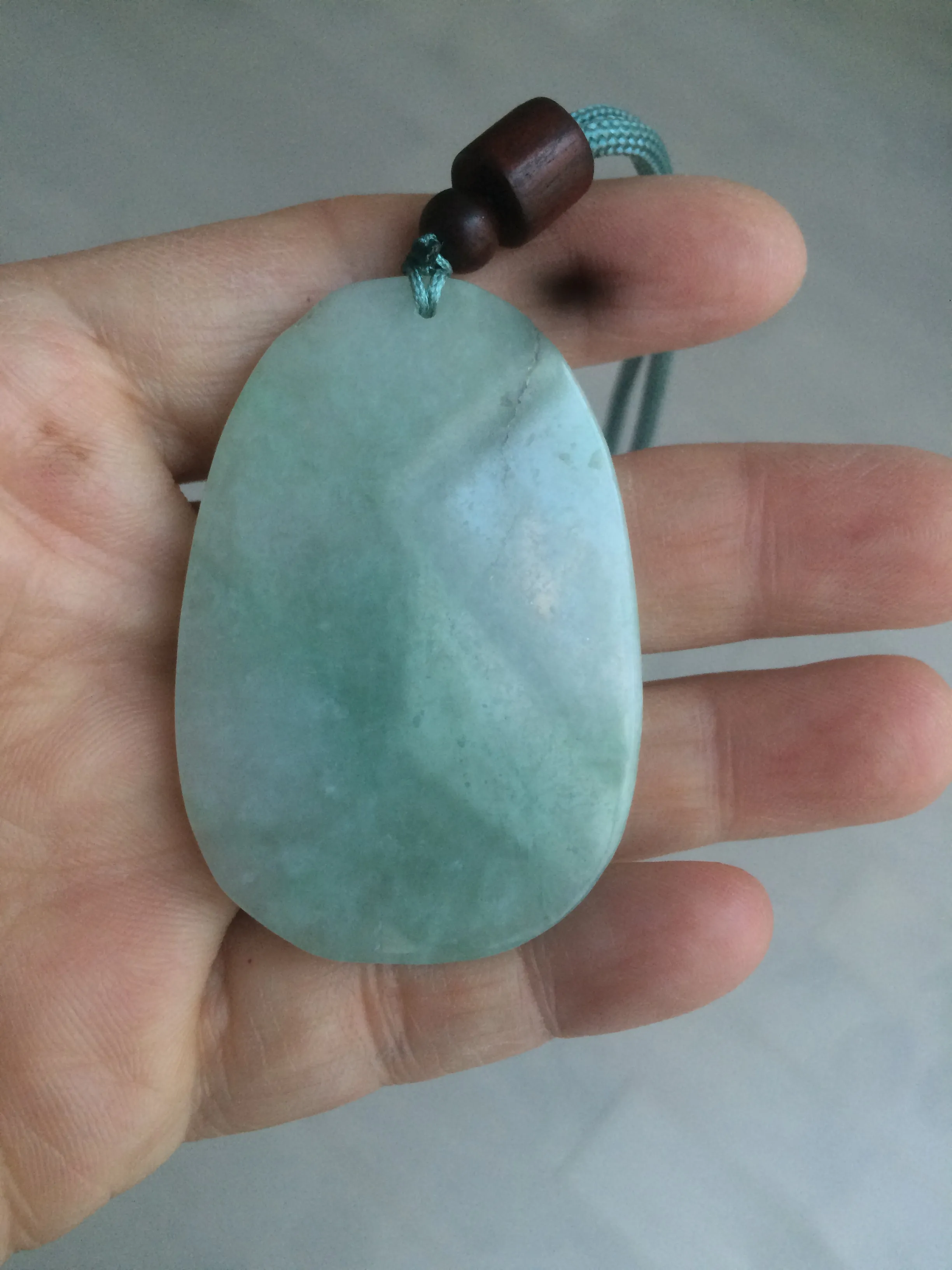 100% natural light green/white Guanyin (降魔观音)jadeite jade necklace AF36