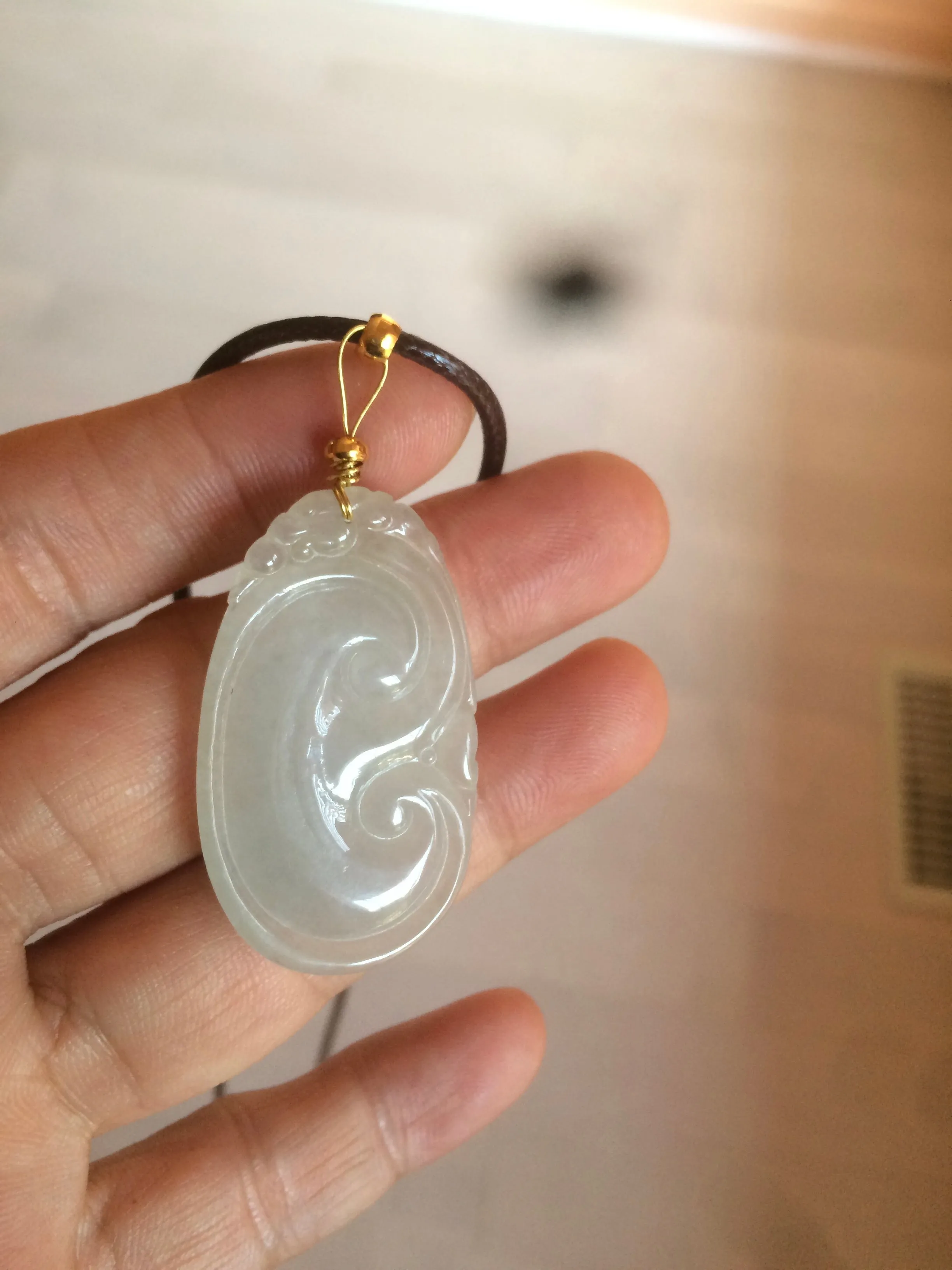 100% Natural type A icy watery fine texture Jadeite Jade RuYi(如意) pendant AY21