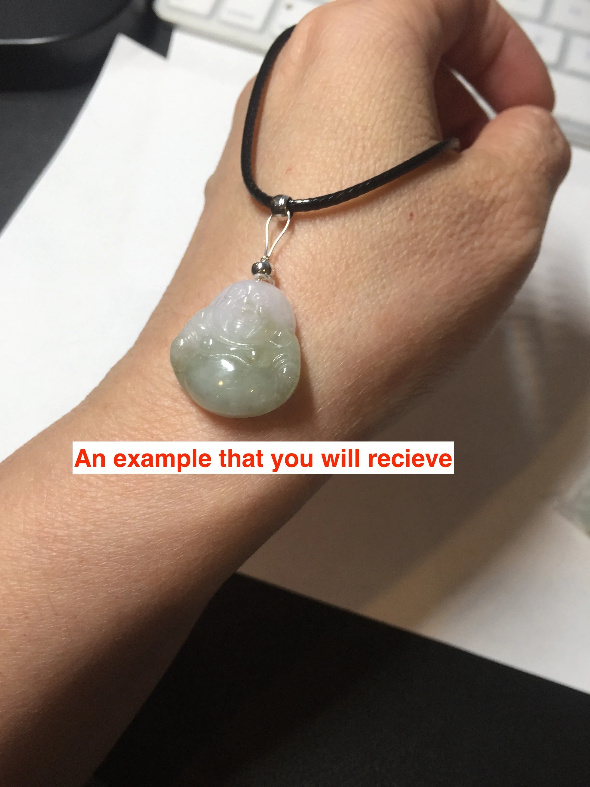 100% Natural type A light green white small happy buddha (拇指佛) jadeite Jade pendnat group F132