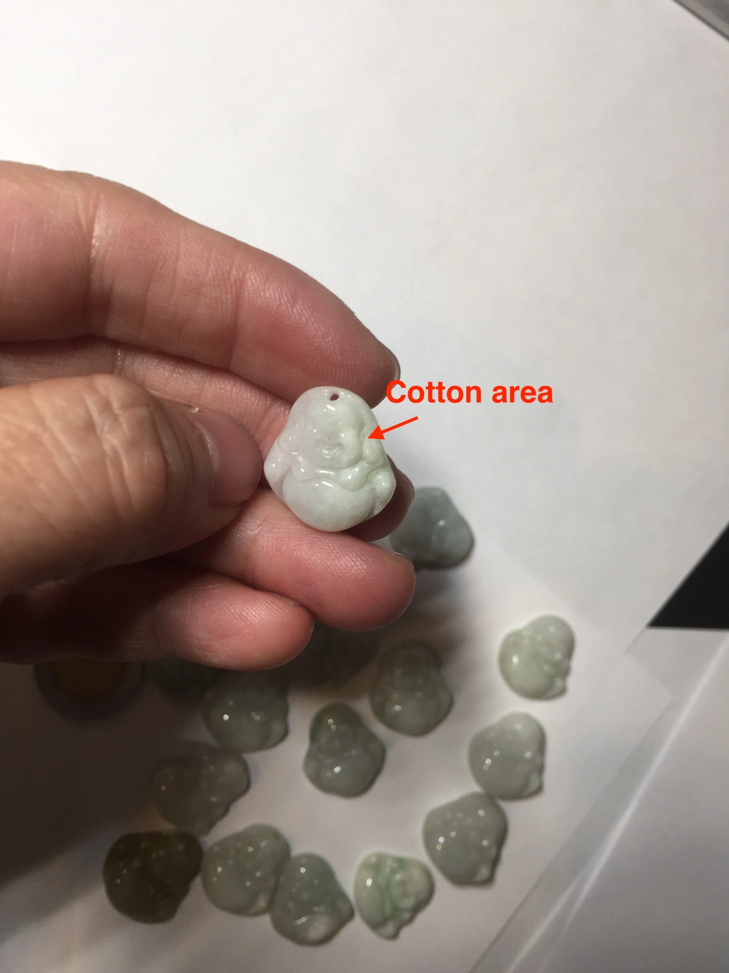 100% Natural type A light green white small happy buddha (拇指佛) jadeite Jade pendnat group F132