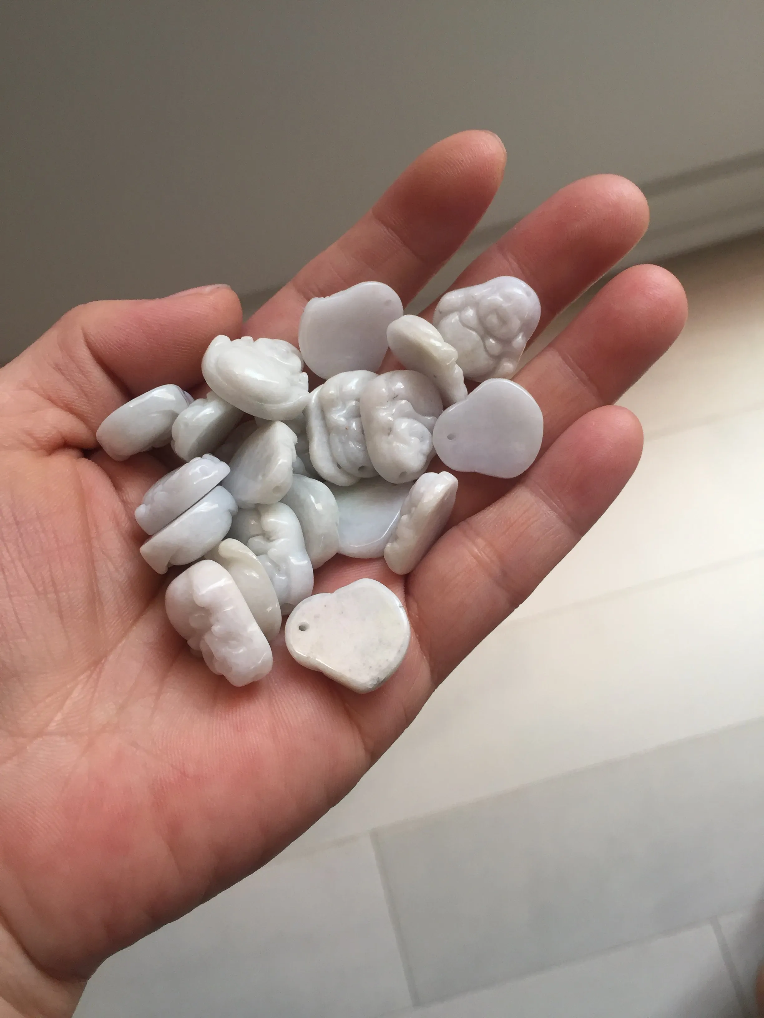 100% Natural type A light green white small happy buddha (拇指佛) jadeite Jade pendnat group F132