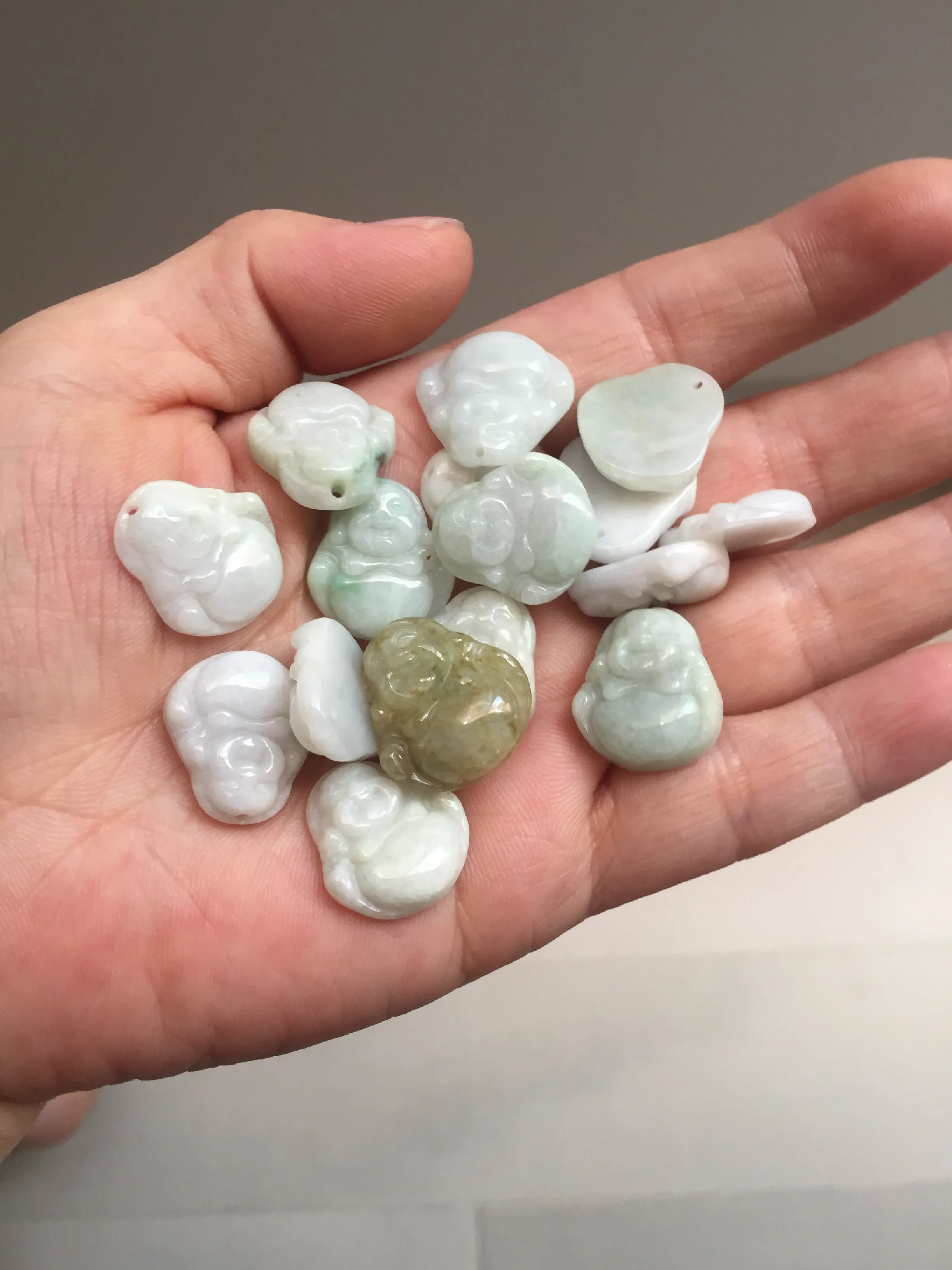100% Natural type A light green white small happy buddha (拇指佛) jadeite Jade pendnat group F132