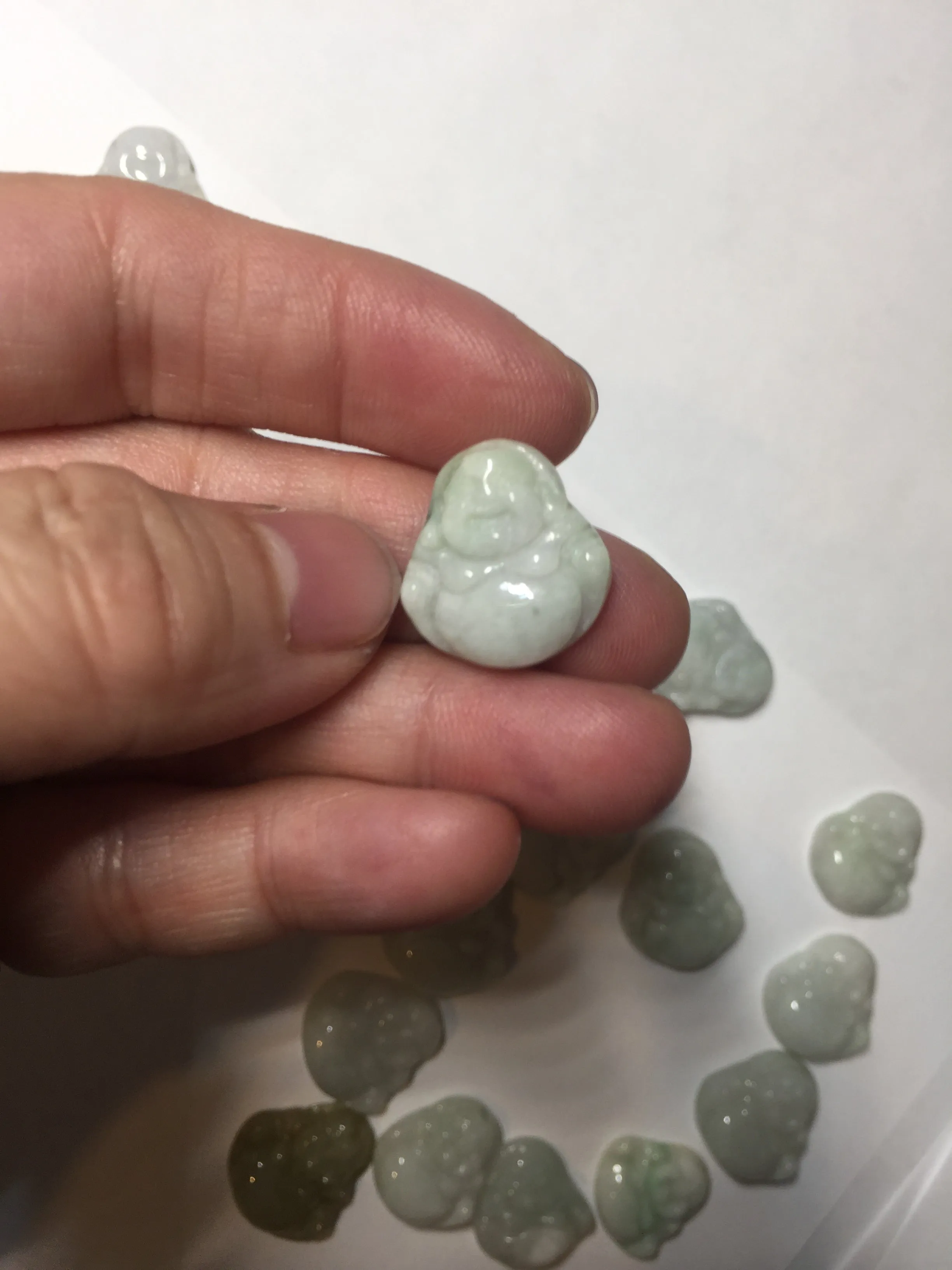 100% Natural type A light green white small happy buddha (拇指佛) jadeite Jade pendnat group F132