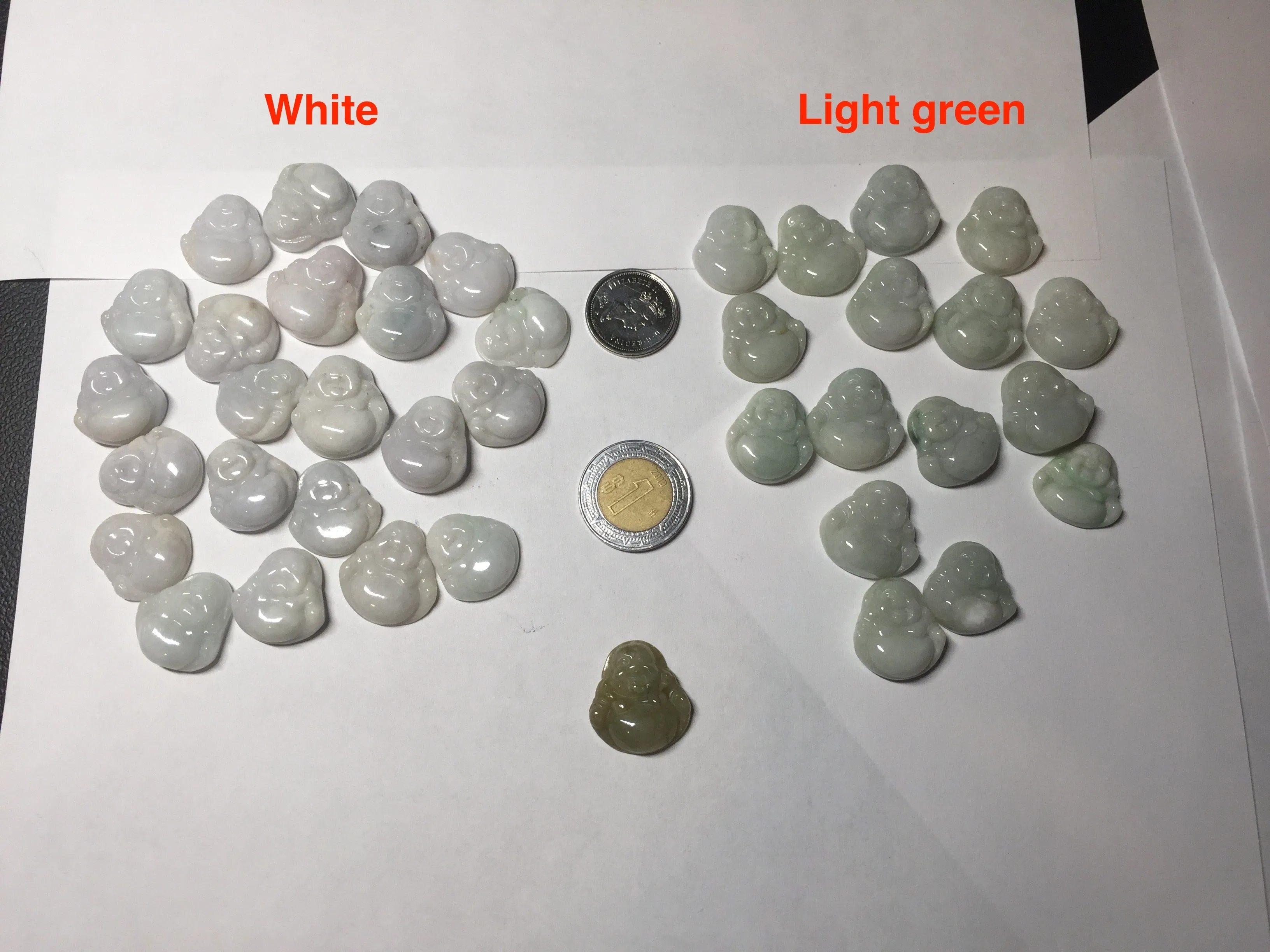 100% Natural type A light green white small happy buddha (拇指佛) jadeite Jade pendnat group F132