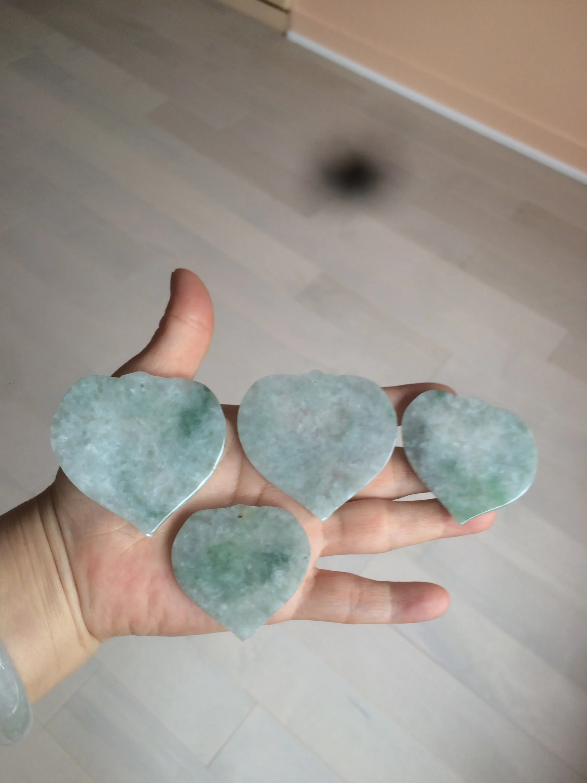 100% Natural type A light green/white concentric hearts/pinky promise(执子之手，与子偕老) jadeite Jade pendant necklace AZ74