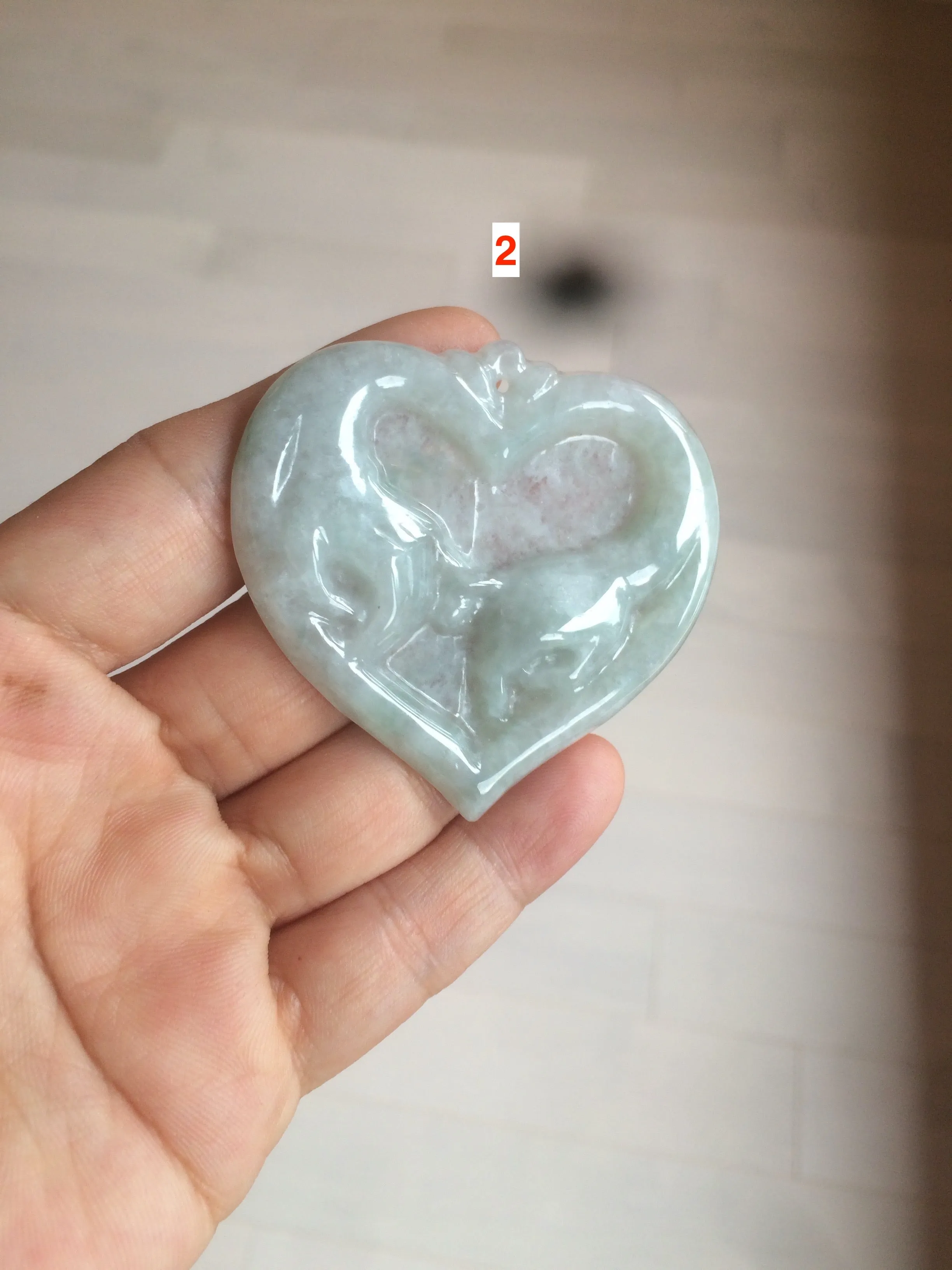 100% Natural type A light green/white concentric hearts/pinky promise(执子之手，与子偕老) jadeite Jade pendant necklace AZ74