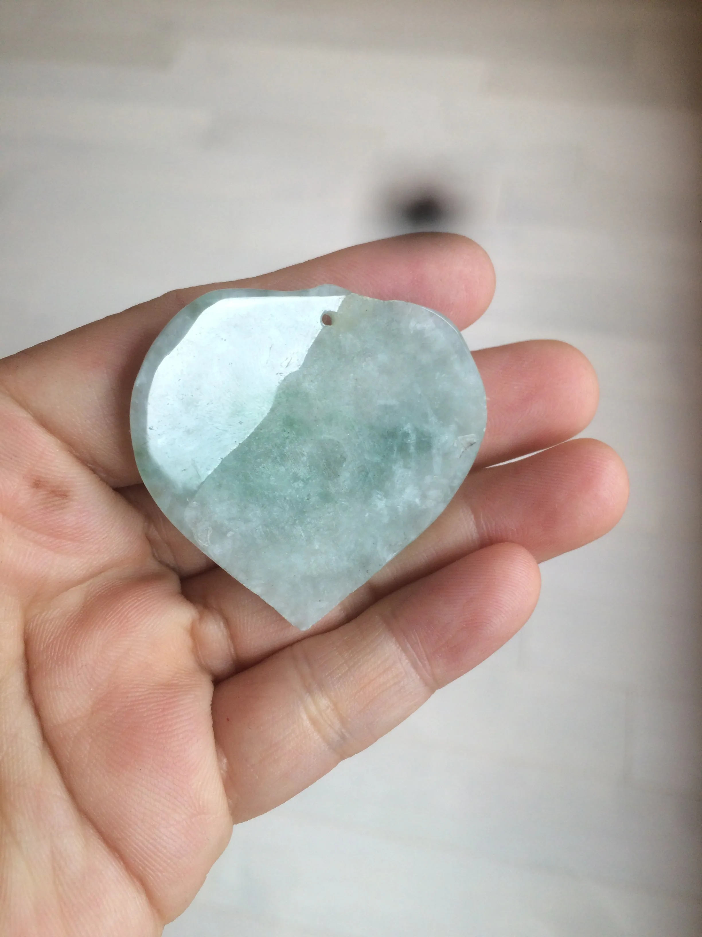 100% Natural type A light green/white concentric hearts/pinky promise(执子之手，与子偕老) jadeite Jade pendant necklace AZ74