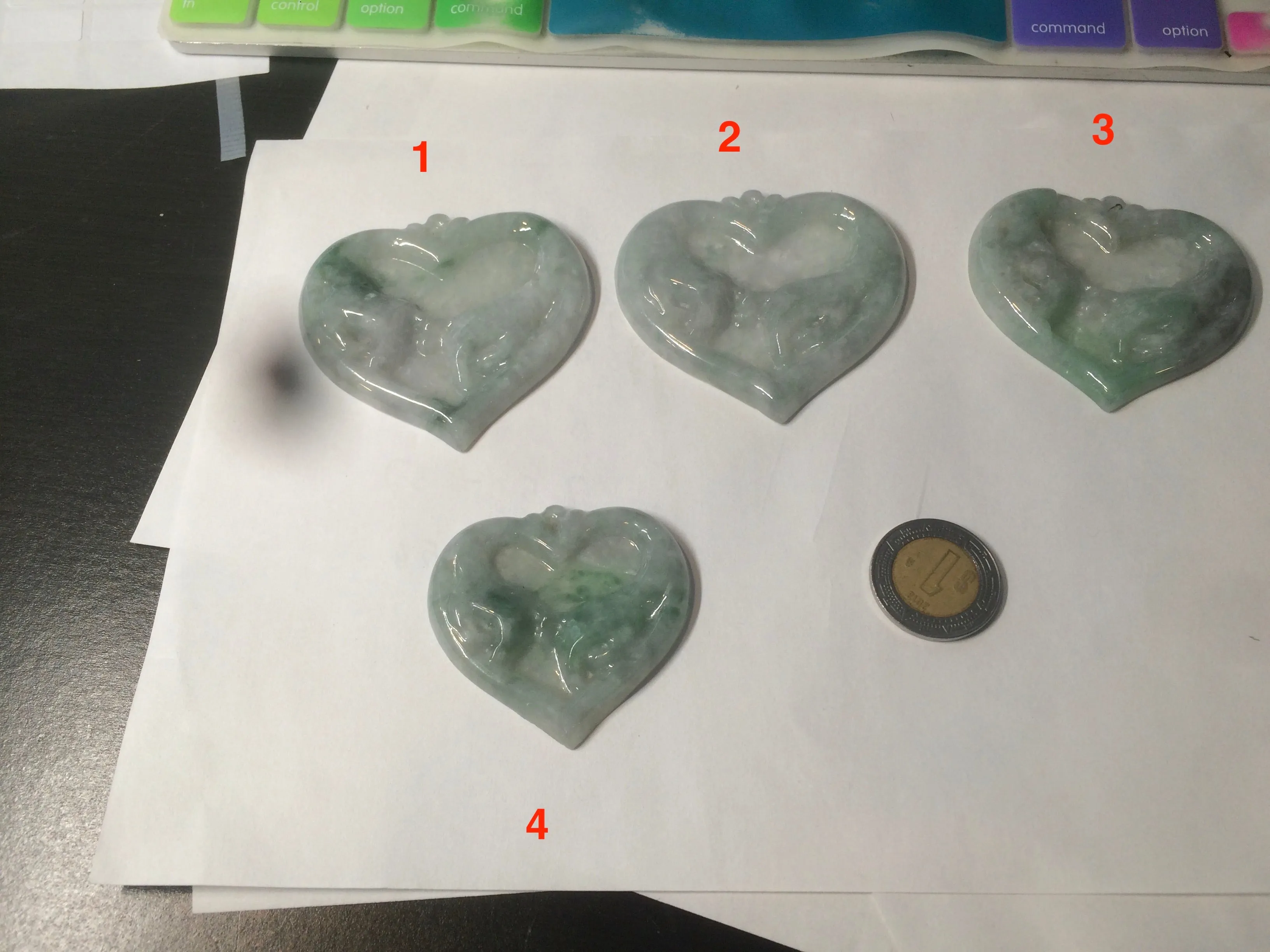 100% Natural type A light green/white concentric hearts/pinky promise(执子之手，与子偕老) jadeite Jade pendant necklace AZ74
