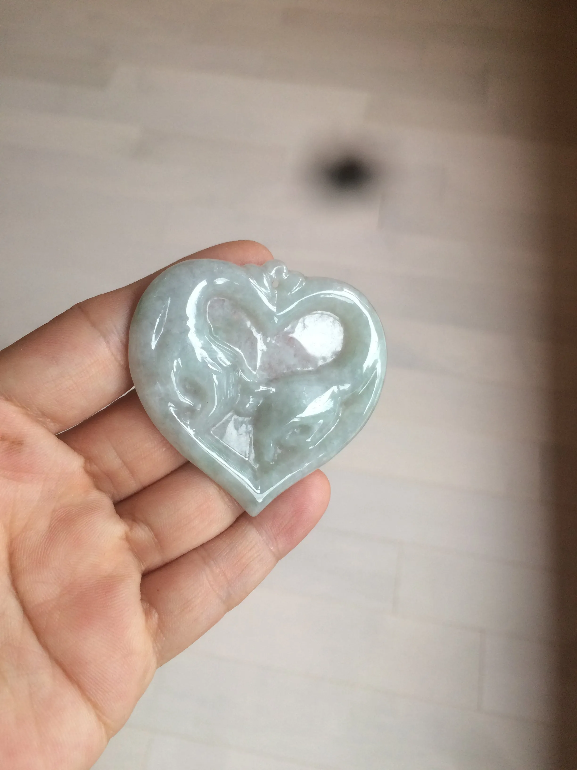 100% Natural type A light green/white concentric hearts/pinky promise(执子之手，与子偕老) jadeite Jade pendant necklace AZ74