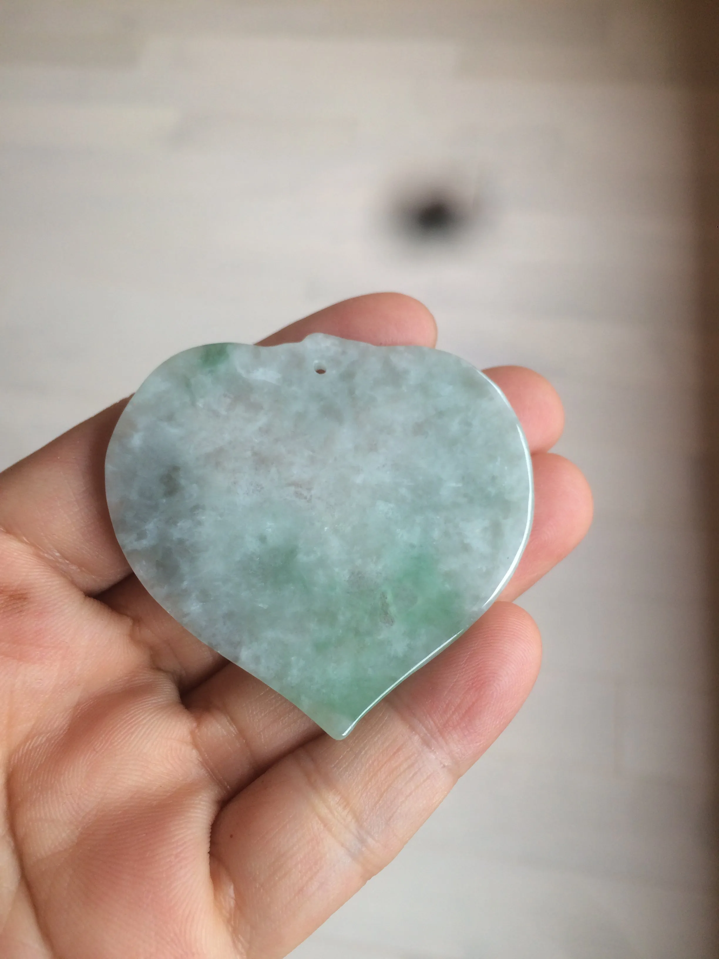 100% Natural type A light green/white concentric hearts/pinky promise(执子之手，与子偕老) jadeite Jade pendant necklace AZ74