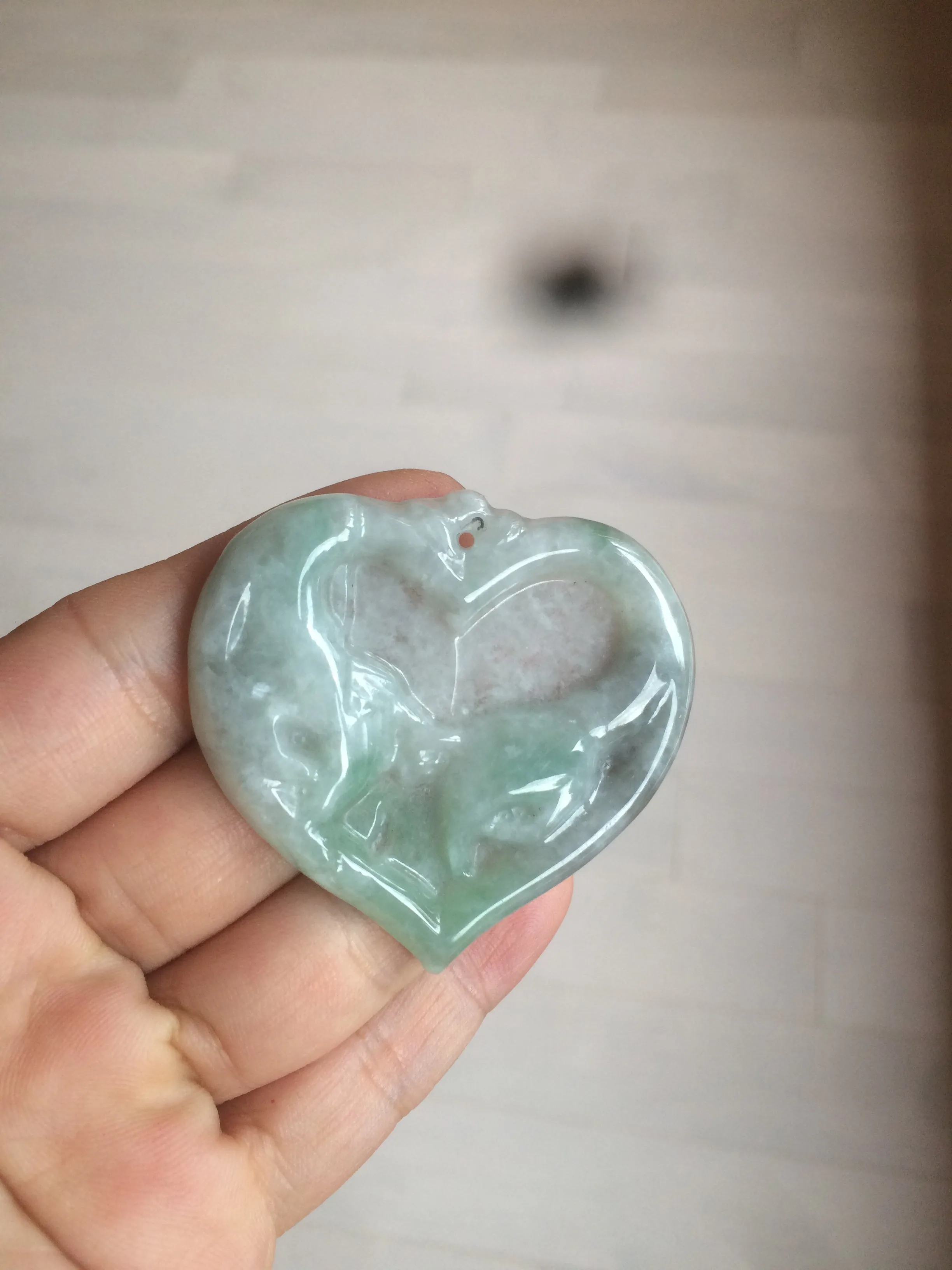 100% Natural type A light green/white concentric hearts/pinky promise(执子之手，与子偕老) jadeite Jade pendant necklace AZ74