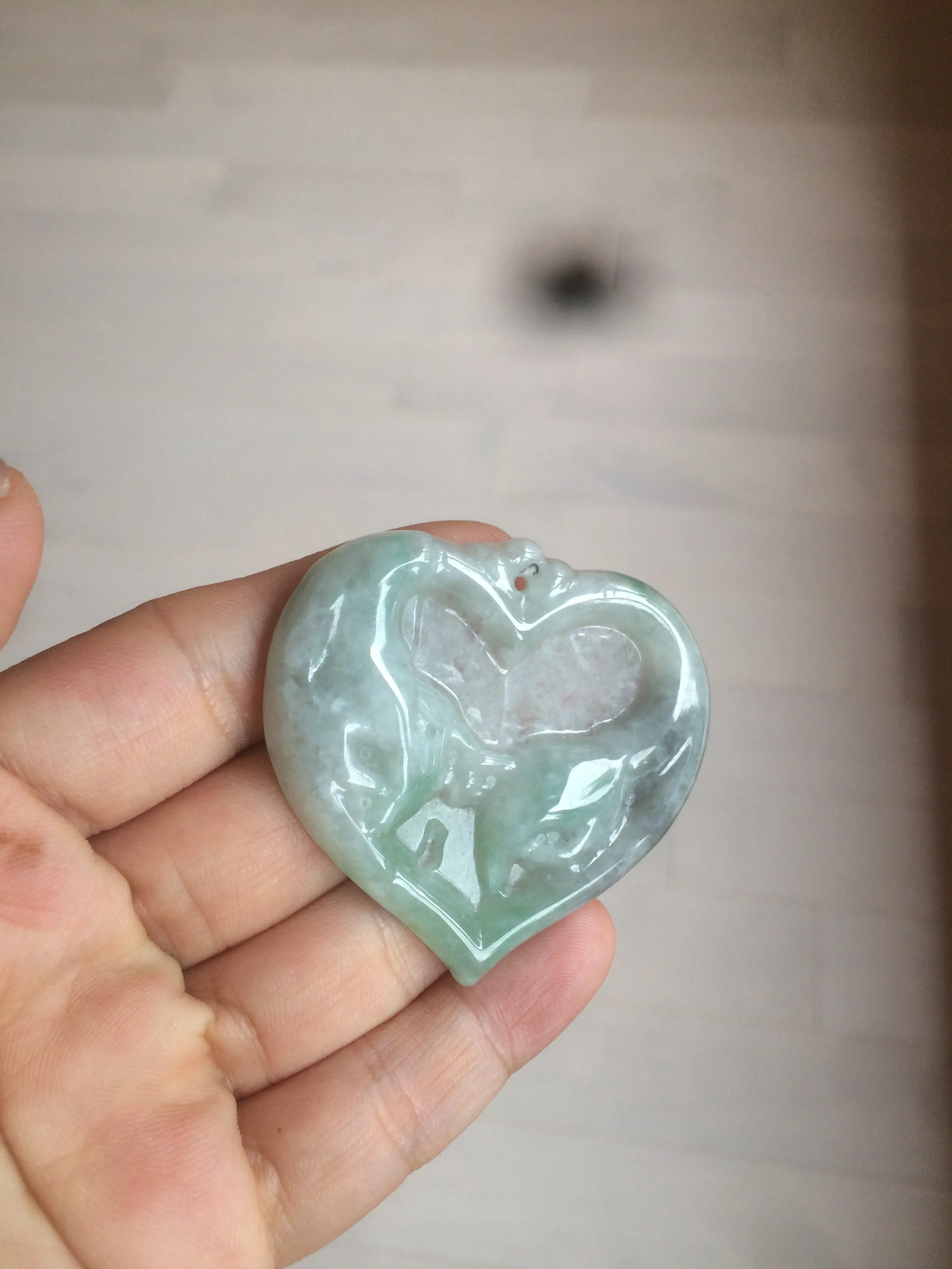 100% Natural type A light green/white concentric hearts/pinky promise(执子之手，与子偕老) jadeite Jade pendant necklace AZ74