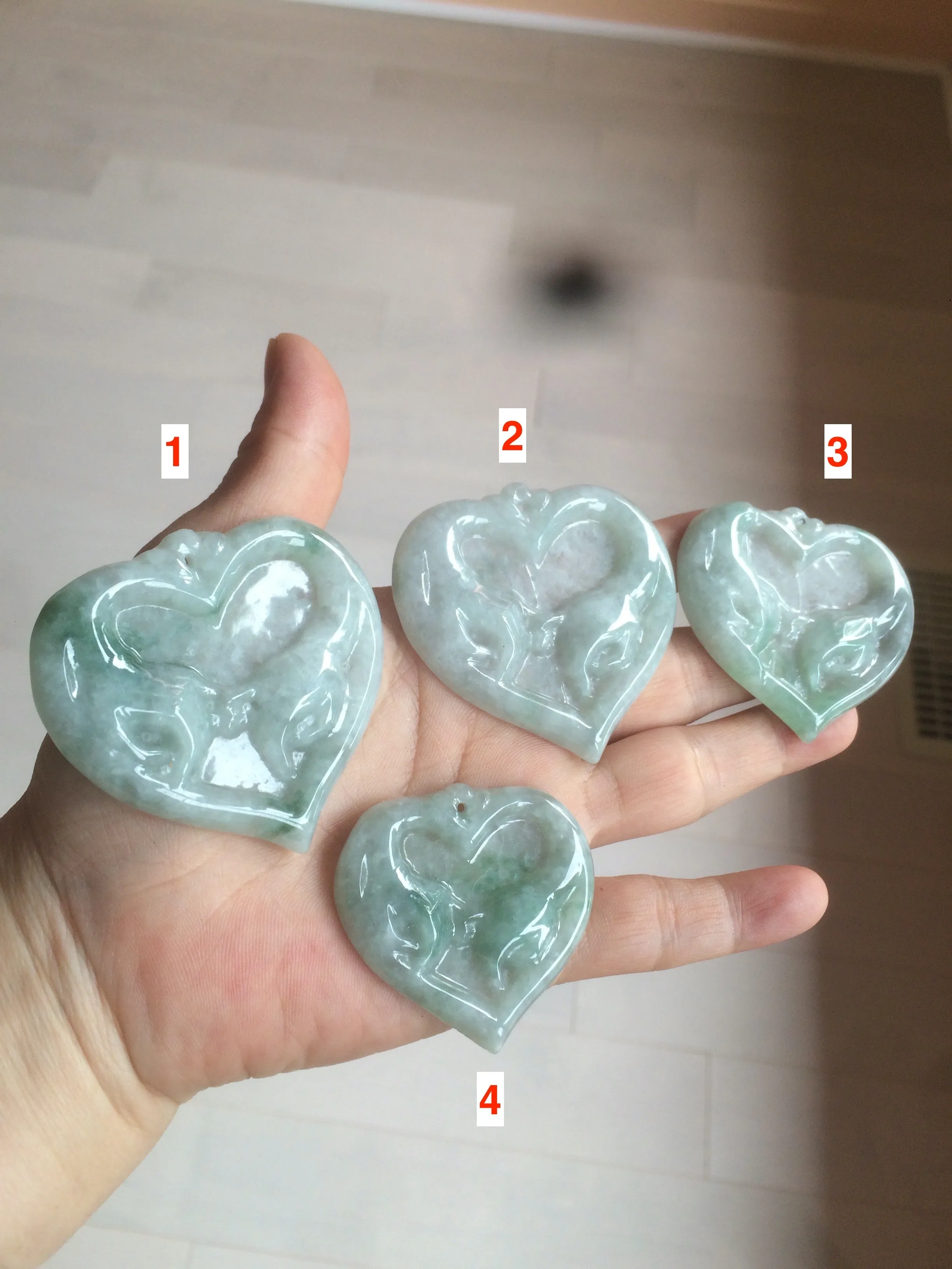 100% Natural type A light green/white concentric hearts/pinky promise(执子之手，与子偕老) jadeite Jade pendant necklace AZ74