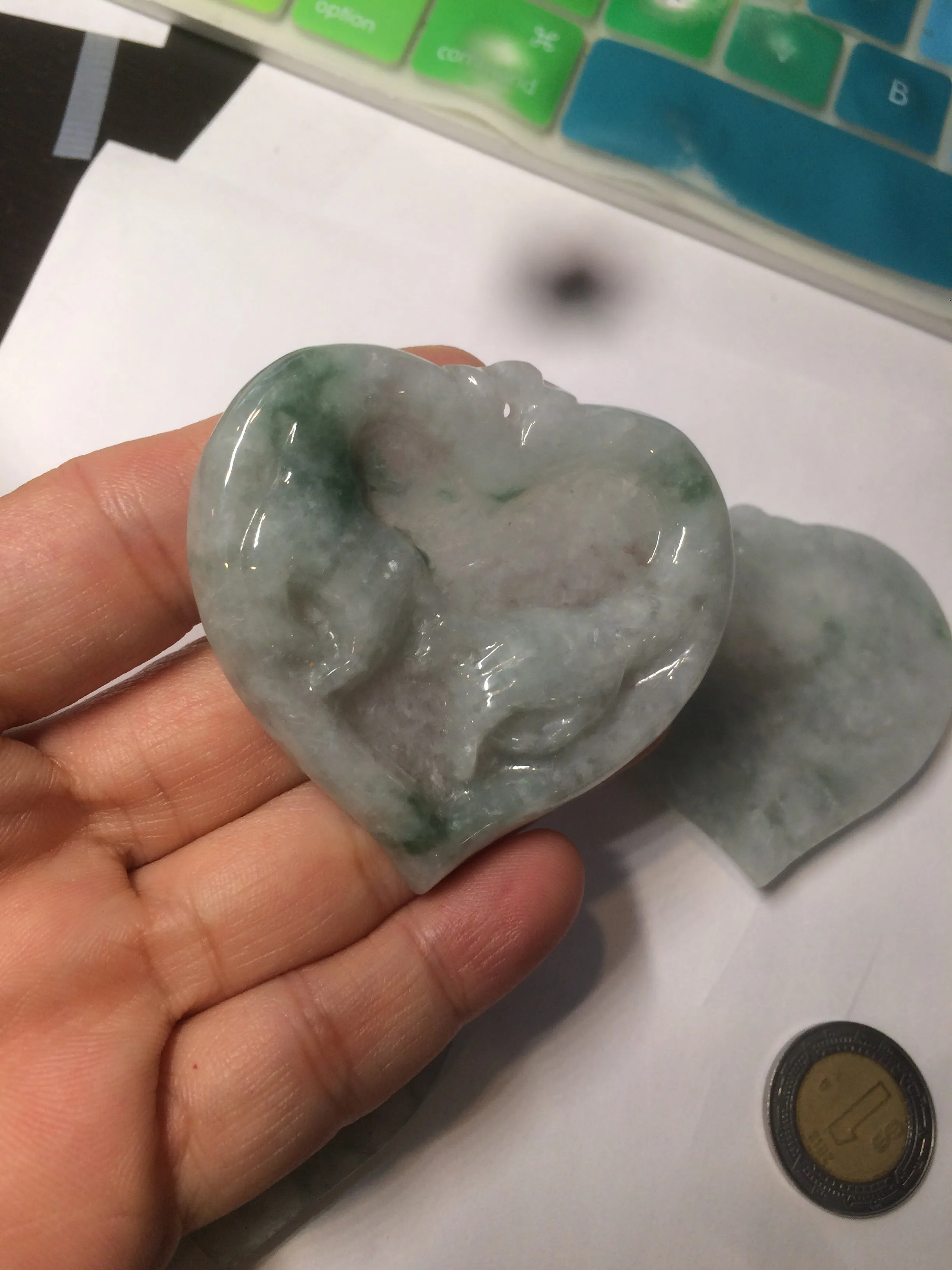 100% Natural type A light green/white concentric hearts/pinky promise(执子之手，与子偕老) jadeite Jade pendant necklace AZ74