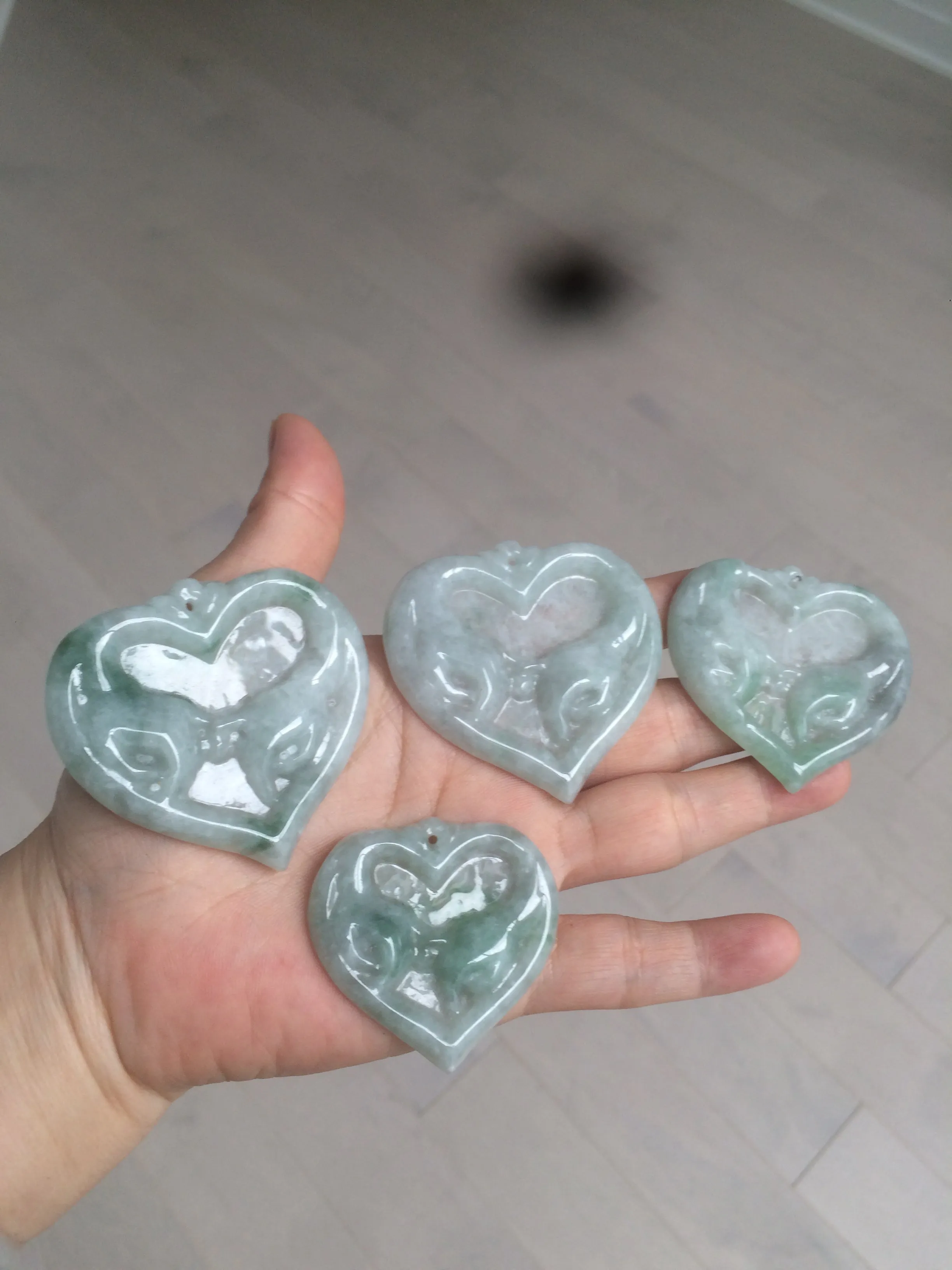 100% Natural type A light green/white concentric hearts/pinky promise(执子之手，与子偕老) jadeite Jade pendant necklace AZ74