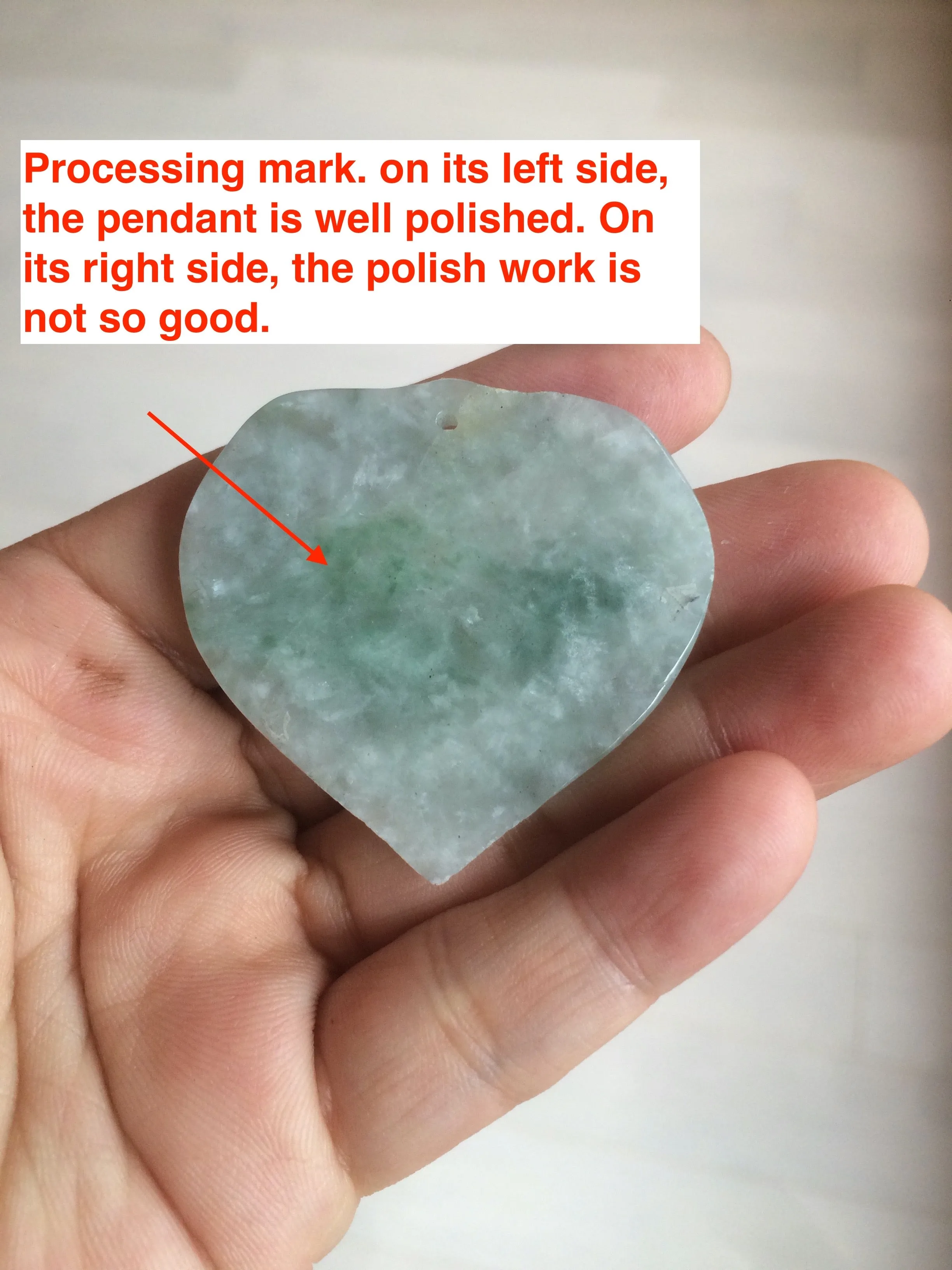 100% Natural type A light green/white concentric hearts/pinky promise(执子之手，与子偕老) jadeite Jade pendant necklace AZ74
