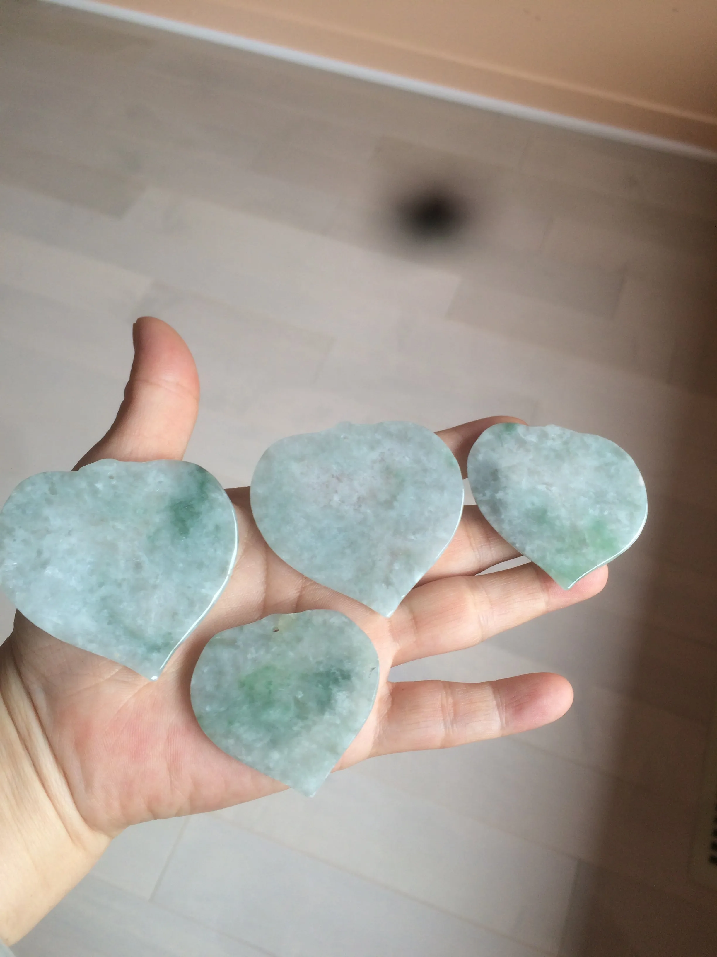 100% Natural type A light green/white concentric hearts/pinky promise(执子之手，与子偕老) jadeite Jade pendant necklace AZ74