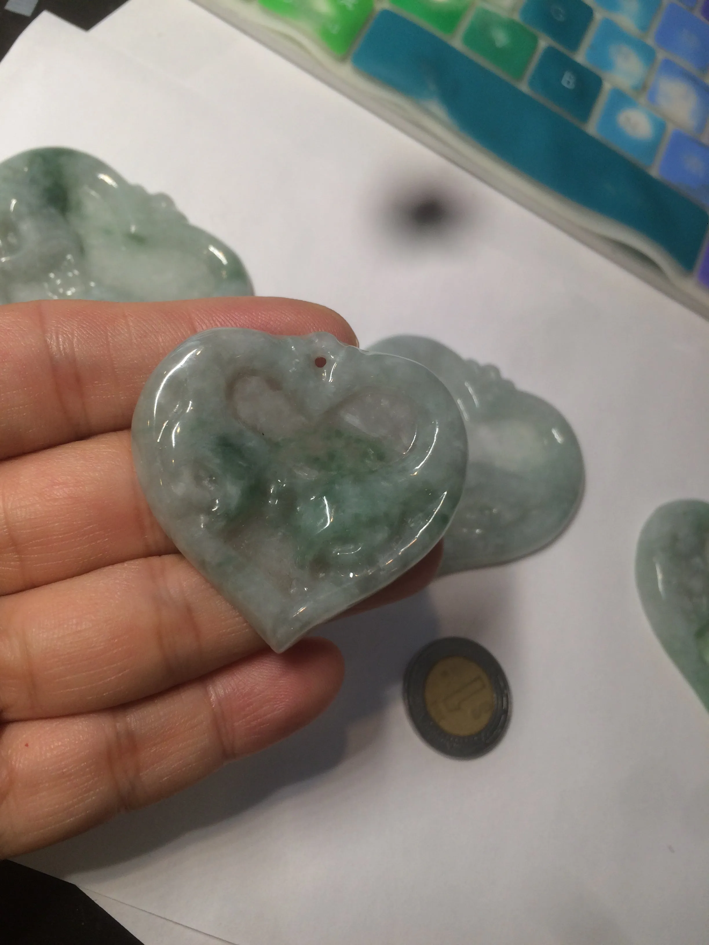 100% Natural type A light green/white concentric hearts/pinky promise(执子之手，与子偕老) jadeite Jade pendant necklace AZ74