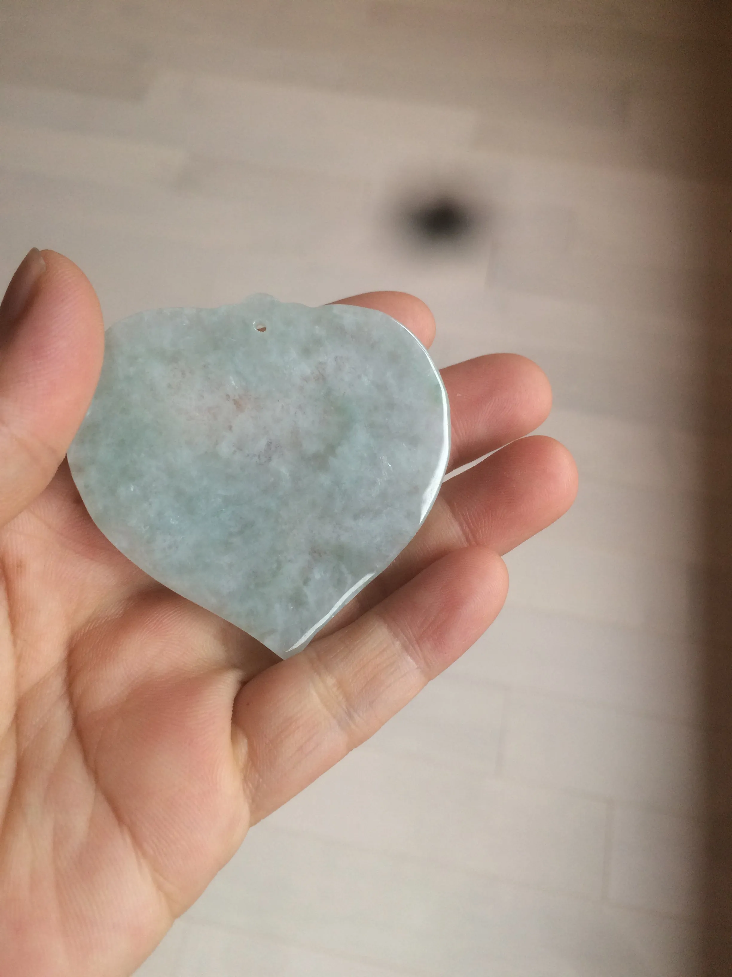 100% Natural type A light green/white concentric hearts/pinky promise(执子之手，与子偕老) jadeite Jade pendant necklace AZ74