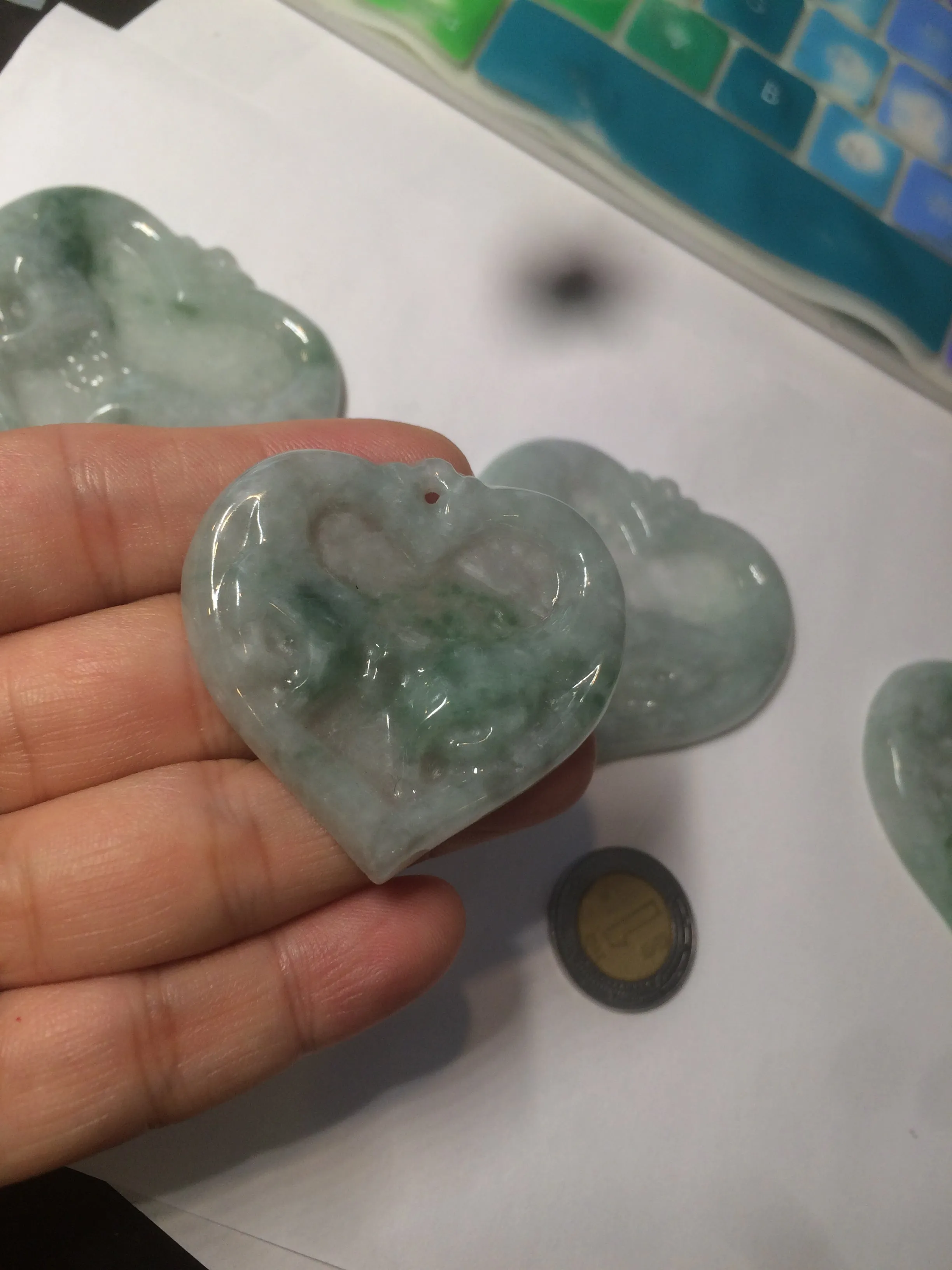 100% Natural type A light green/white concentric hearts/pinky promise(执子之手，与子偕老) jadeite Jade pendant necklace AZ74