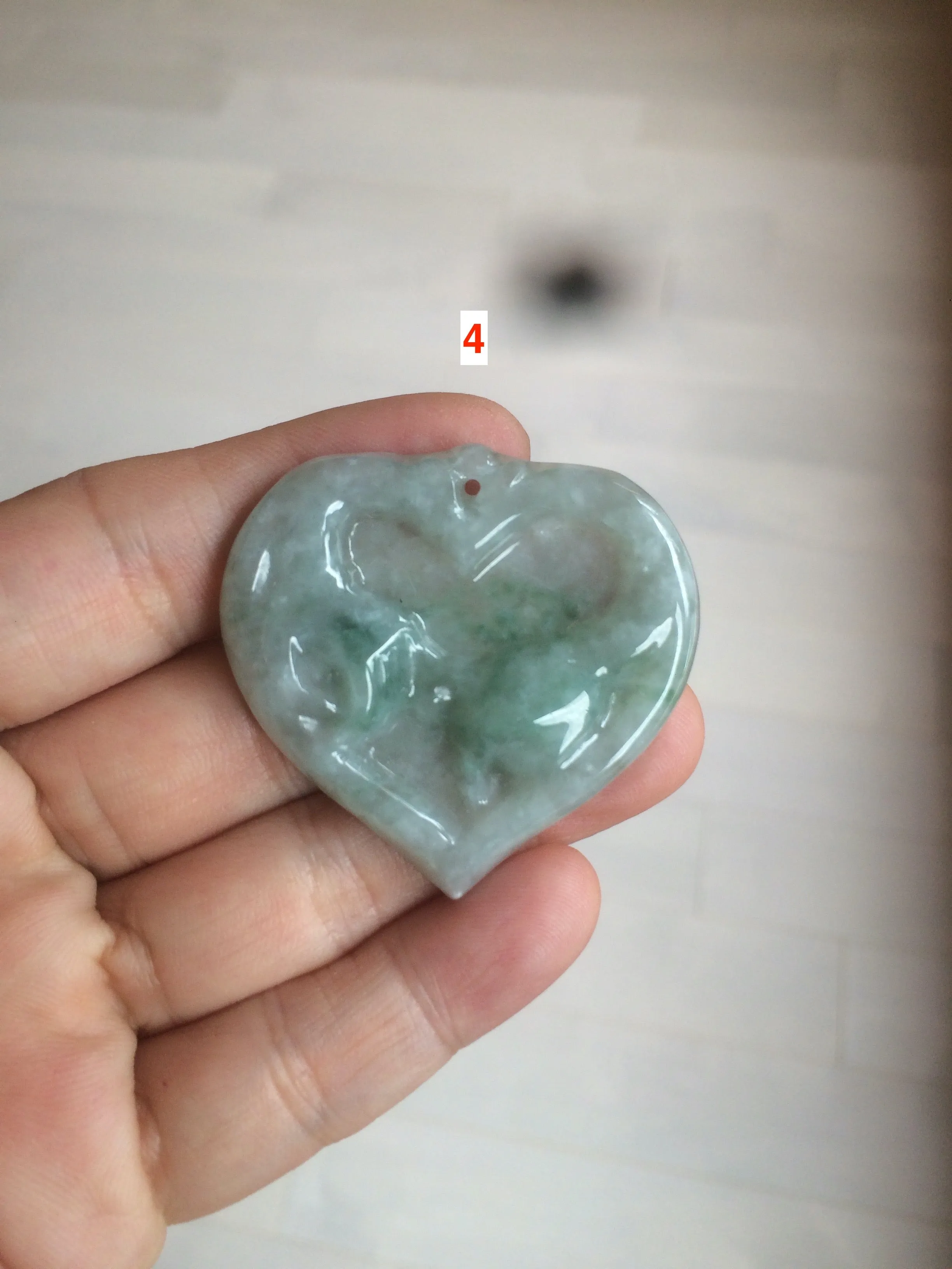 100% Natural type A light green/white concentric hearts/pinky promise(执子之手，与子偕老) jadeite Jade pendant necklace AZ74