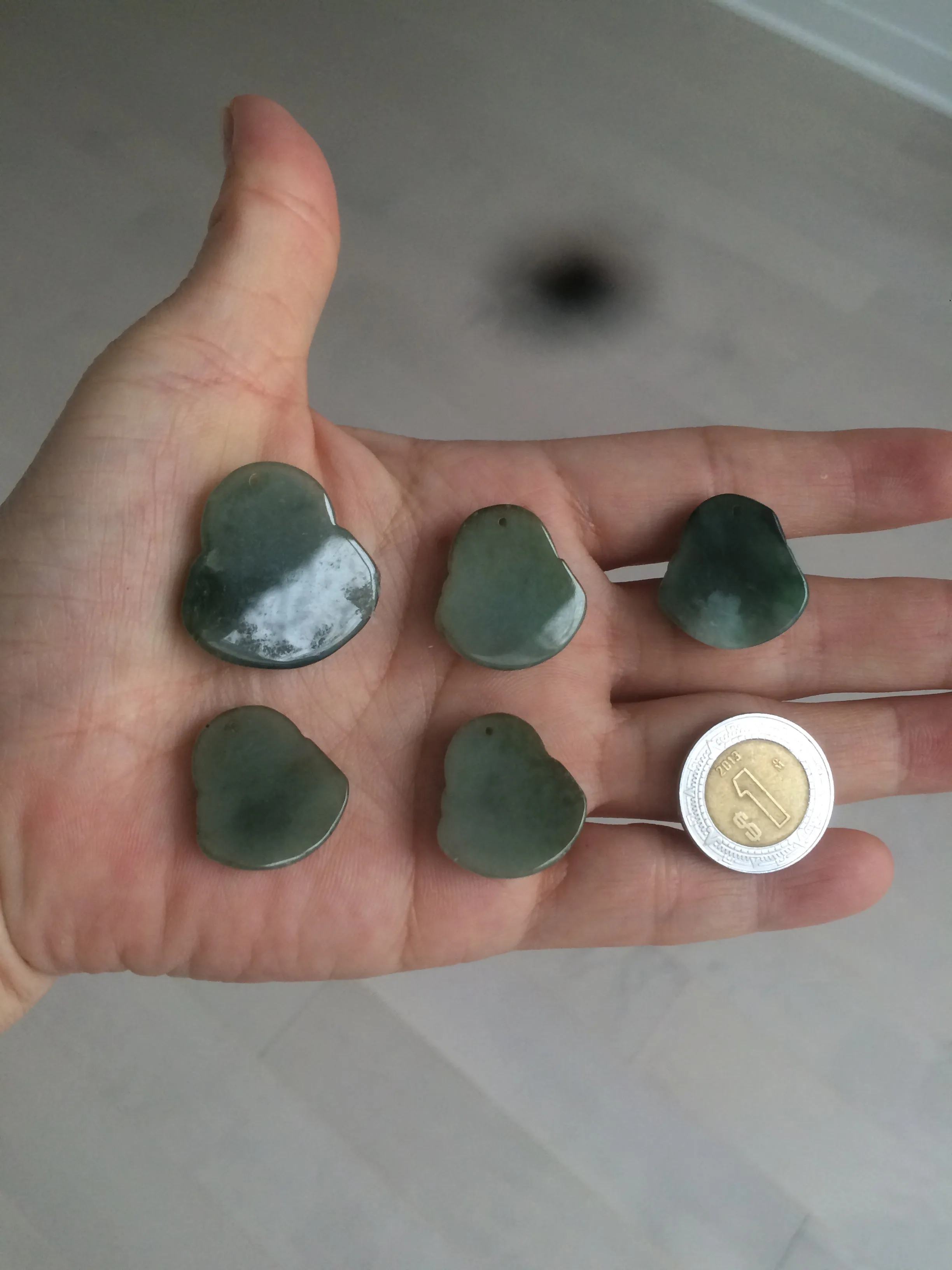100% Natural type A oily dark green/gray/black small happy buddha jadeite Jade pendant necklace AQ52 add on item