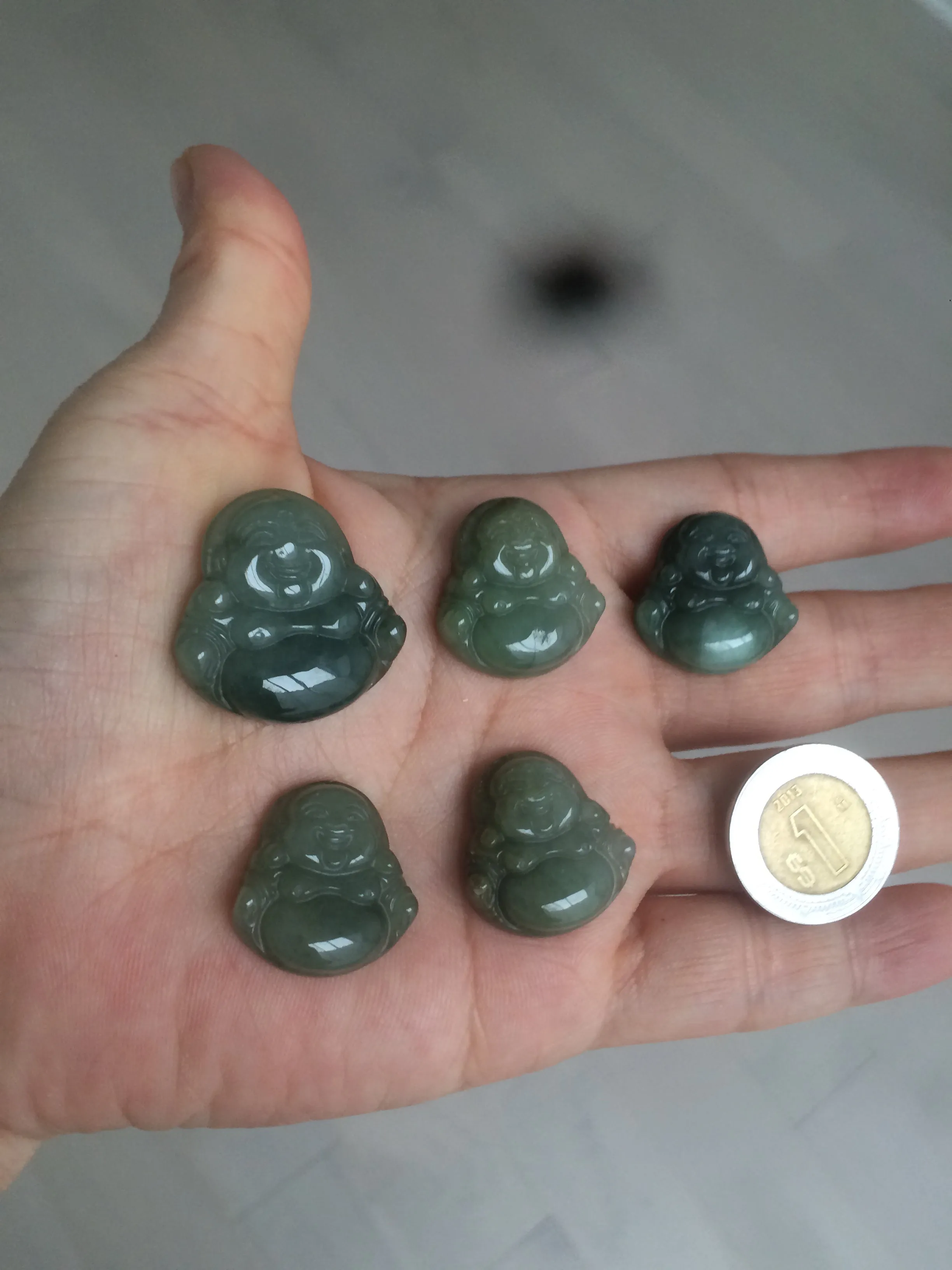 100% Natural type A oily dark green/gray/black small happy buddha jadeite Jade pendant necklace AQ52 add on item
