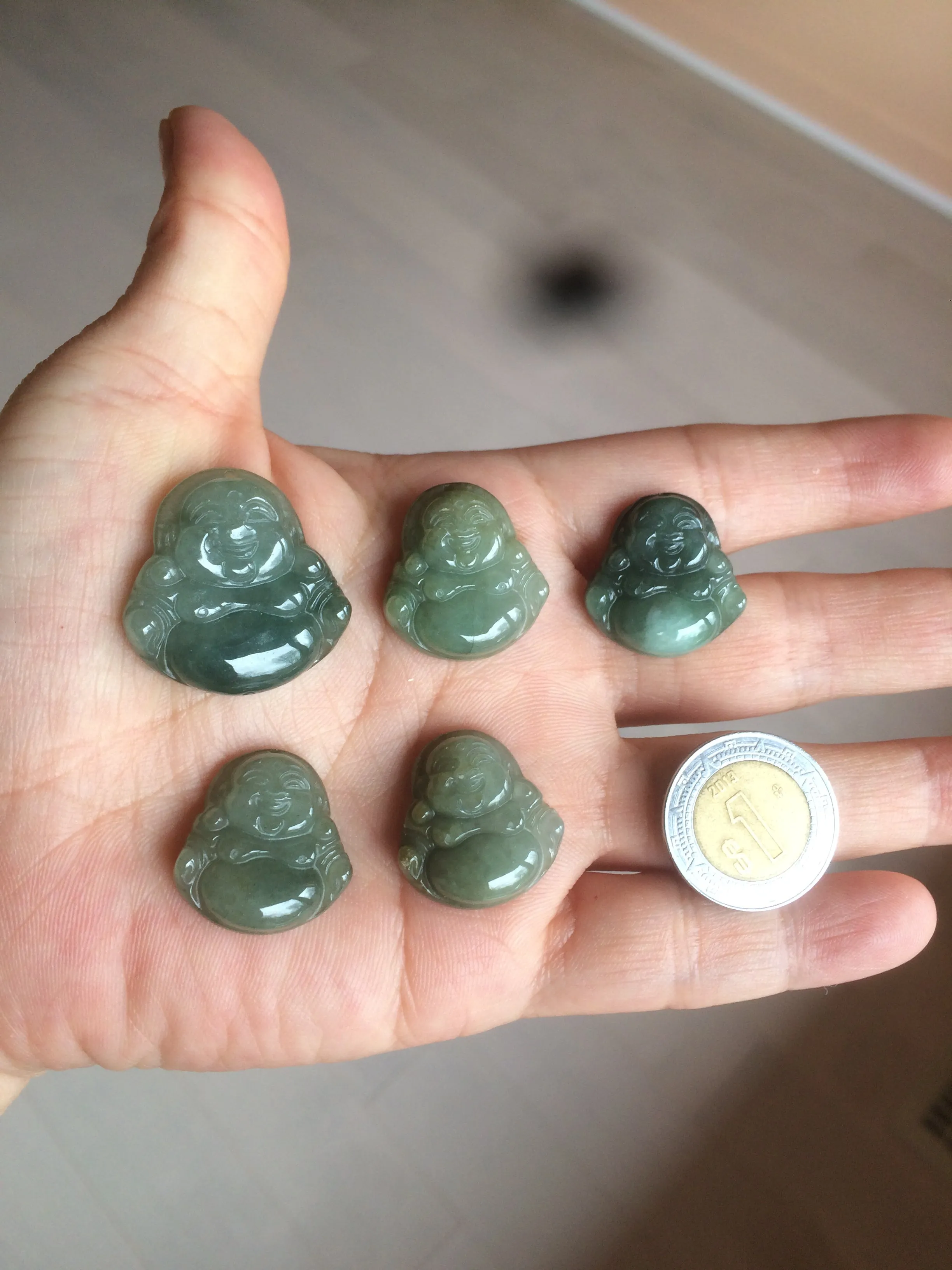 100% Natural type A oily dark green/gray/black small happy buddha jadeite Jade pendant necklace AQ52 add on item