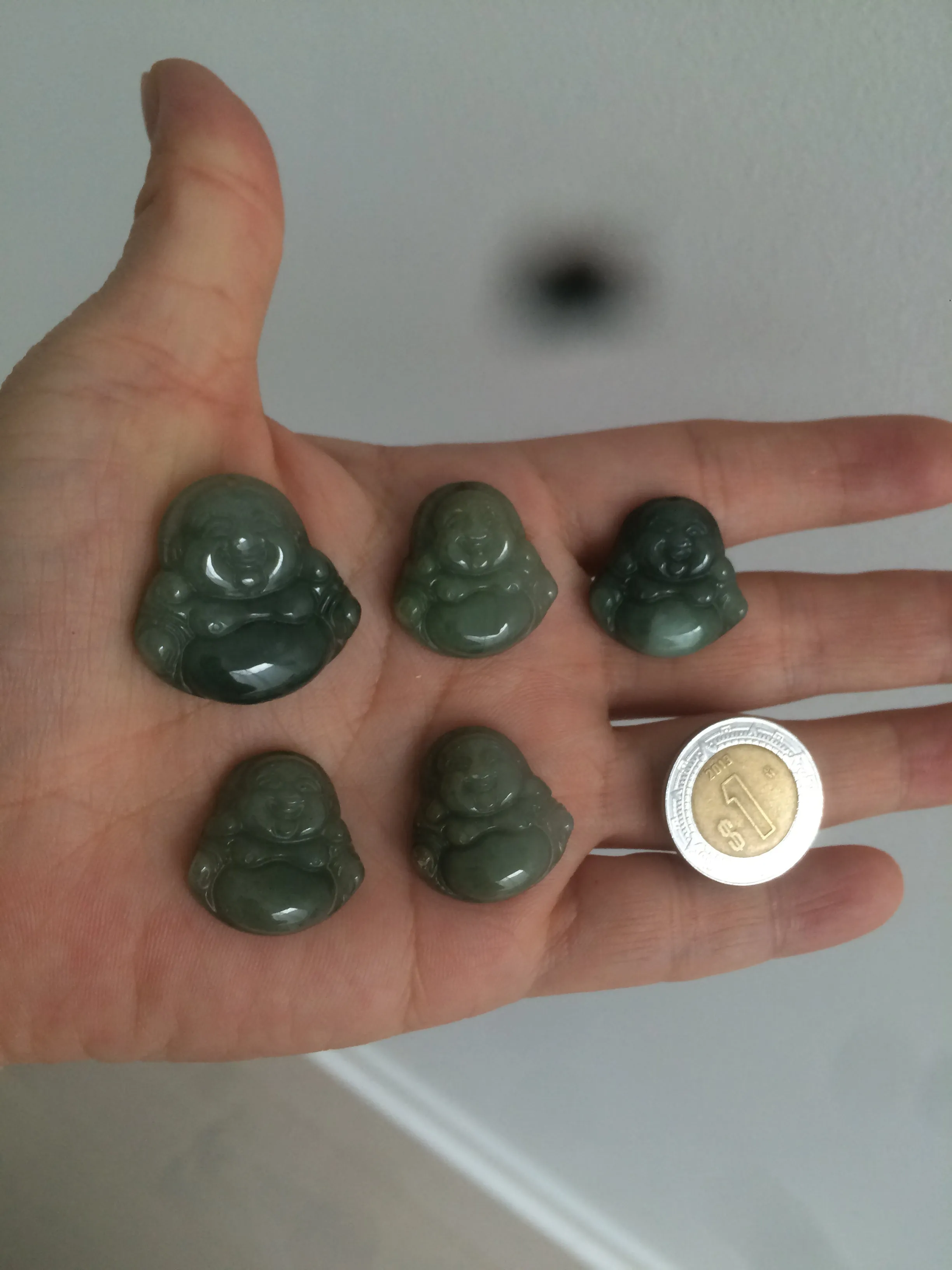 100% Natural type A oily dark green/gray/black small happy buddha jadeite Jade pendant necklace AQ52 add on item