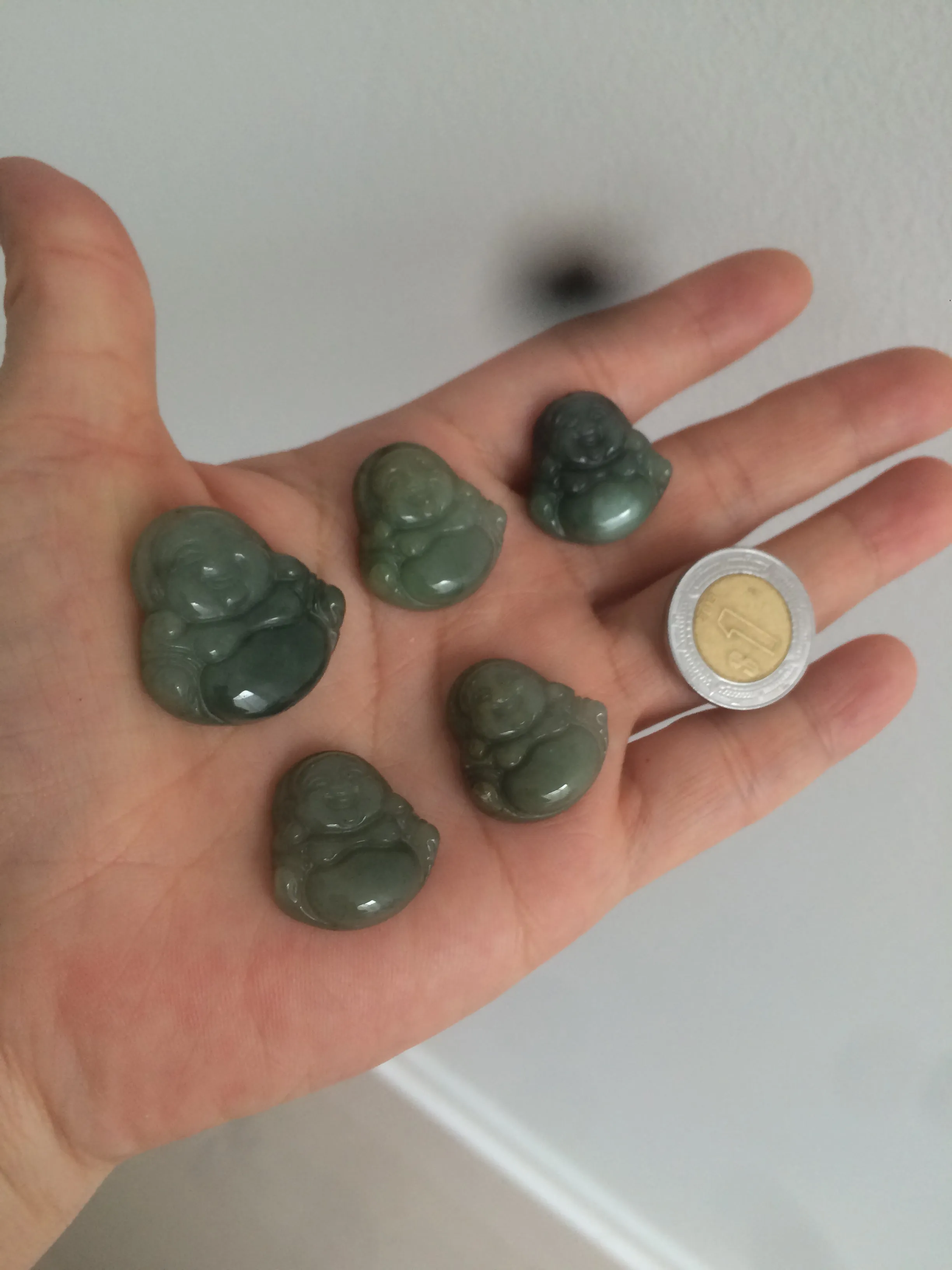 100% Natural type A oily dark green/gray/black small happy buddha jadeite Jade pendant necklace AQ52 add on item
