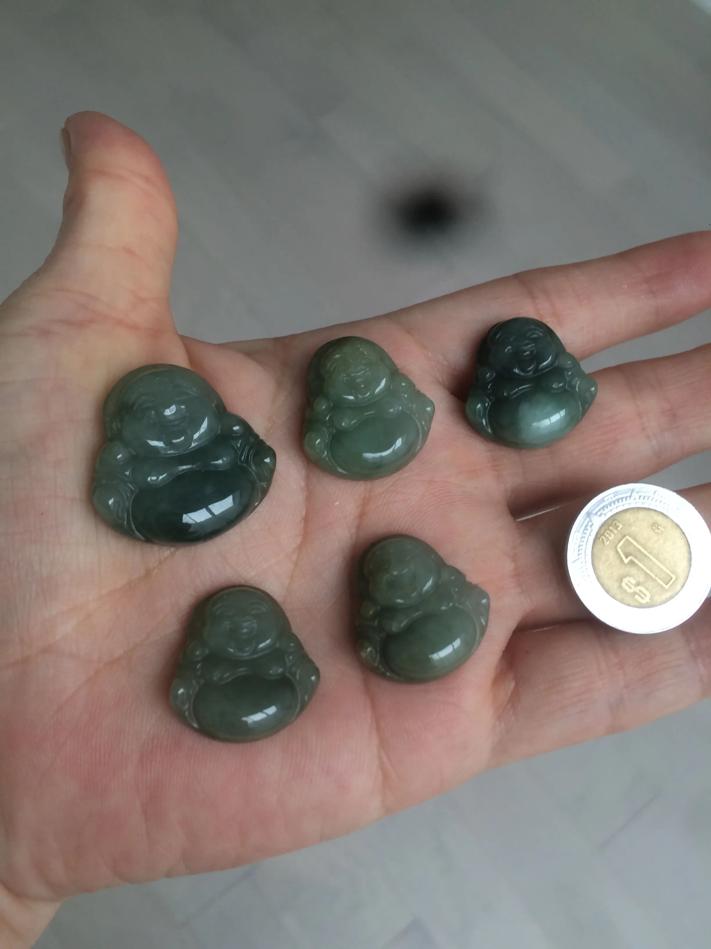 100% Natural type A oily dark green/gray/black small happy buddha jadeite Jade pendant necklace AQ52 add on item