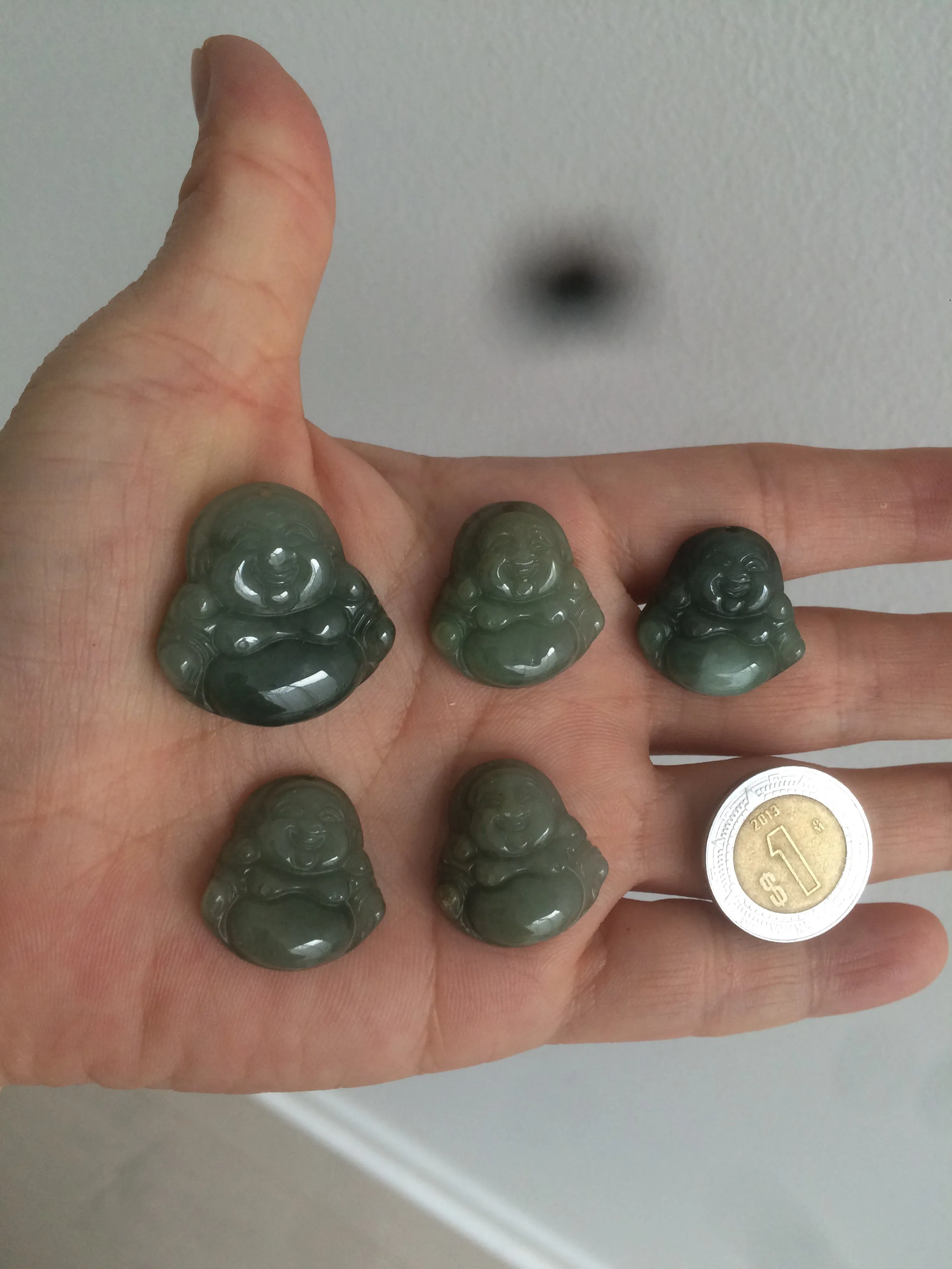 100% Natural type A oily dark green/gray/black small happy buddha jadeite Jade pendant necklace AQ52 add on item