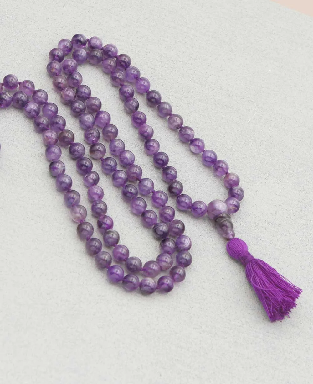 108 Beads Knotted Amethyst Meditation Mala