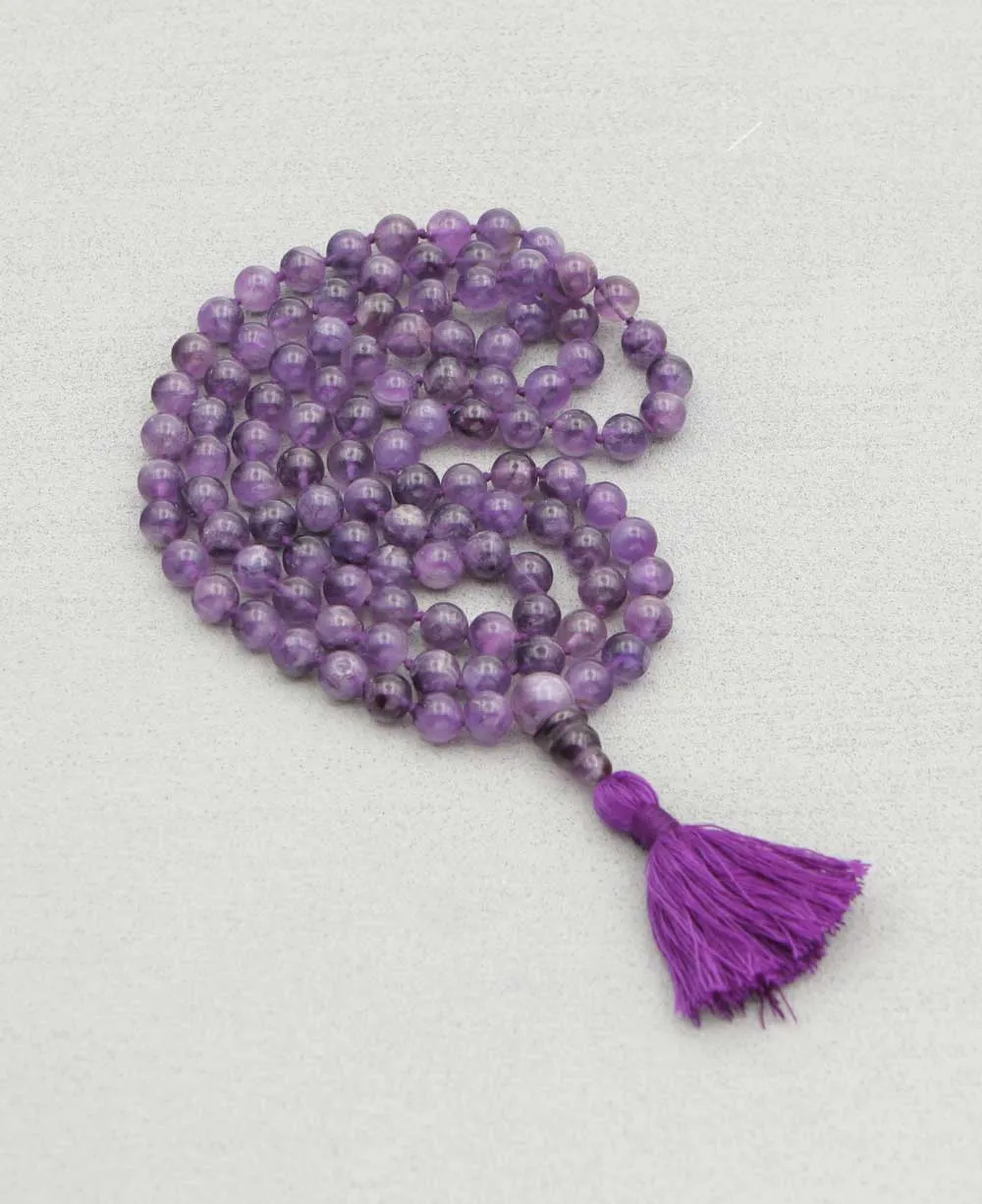 108 Beads Knotted Amethyst Meditation Mala
