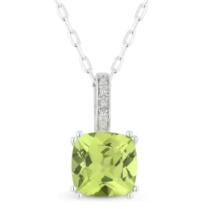 1.1Ct Peridot 16"pendant Necklace In 14K White Gold