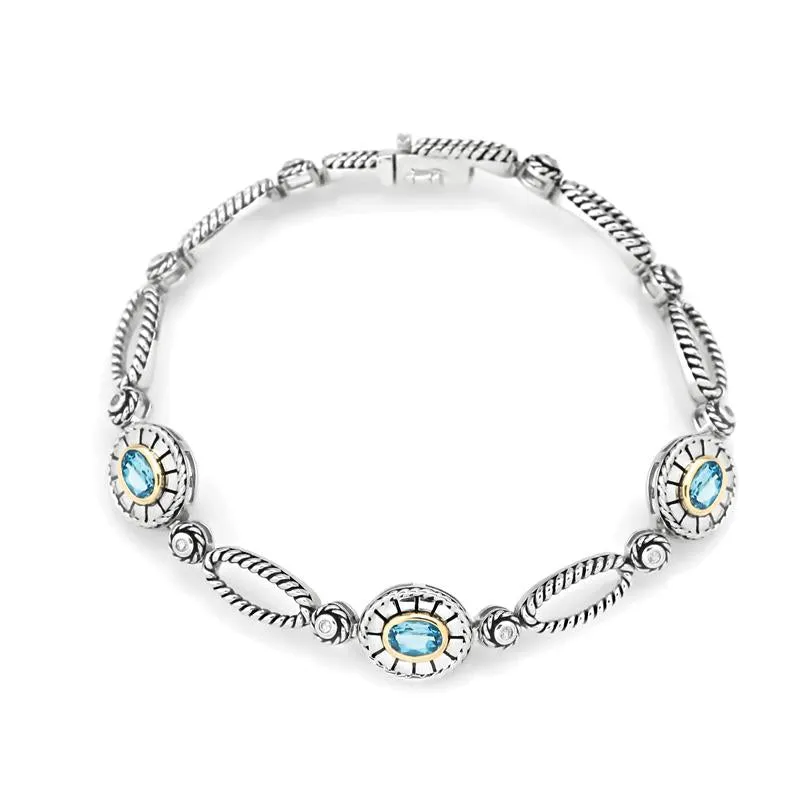 14K and 925 Sterling Sliver Bangle with Blue Topaz (141B113938BTWT)