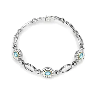 14K and 925 Sterling Sliver Bangle with Blue Topaz (141B113938BTWT)