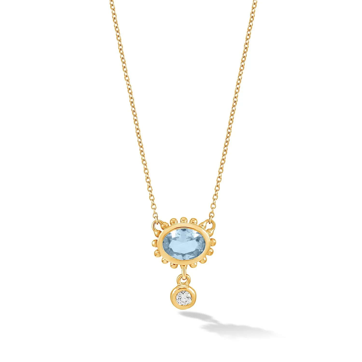 14k Gold Anemone Pendant with Blue Topaz & Diamond