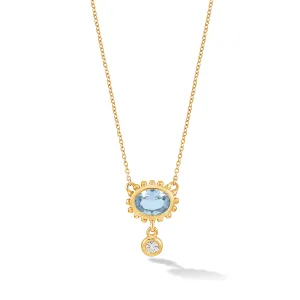 14k Gold Anemone Pendant with Blue Topaz & Diamond