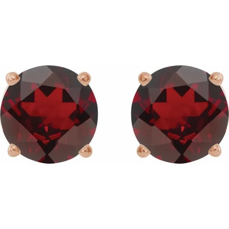 14K Rose 8 mm Natural Mozambique Garnet Stud Earrings