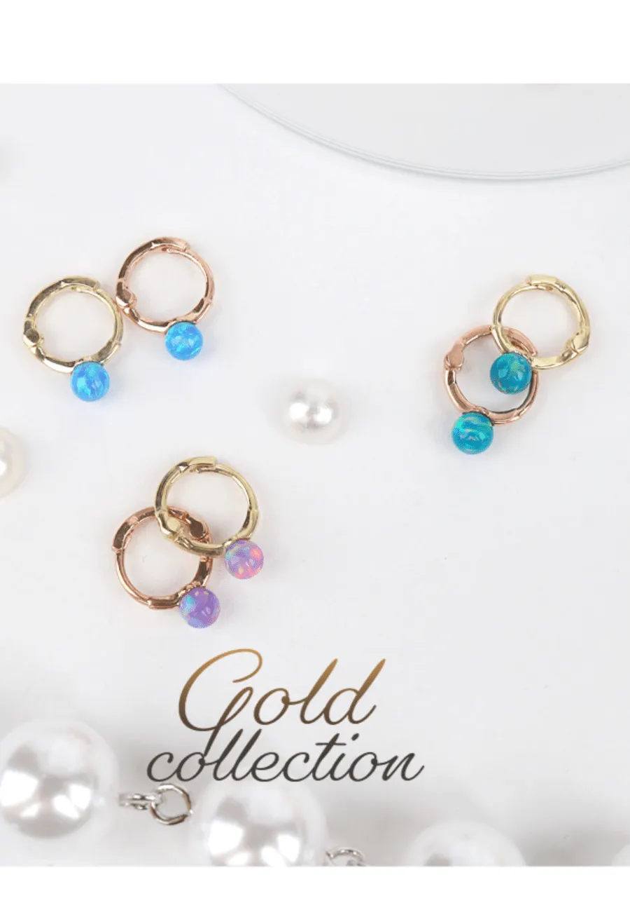 14k Solid Gold Opal Ball XS Huggies Piercing Earring