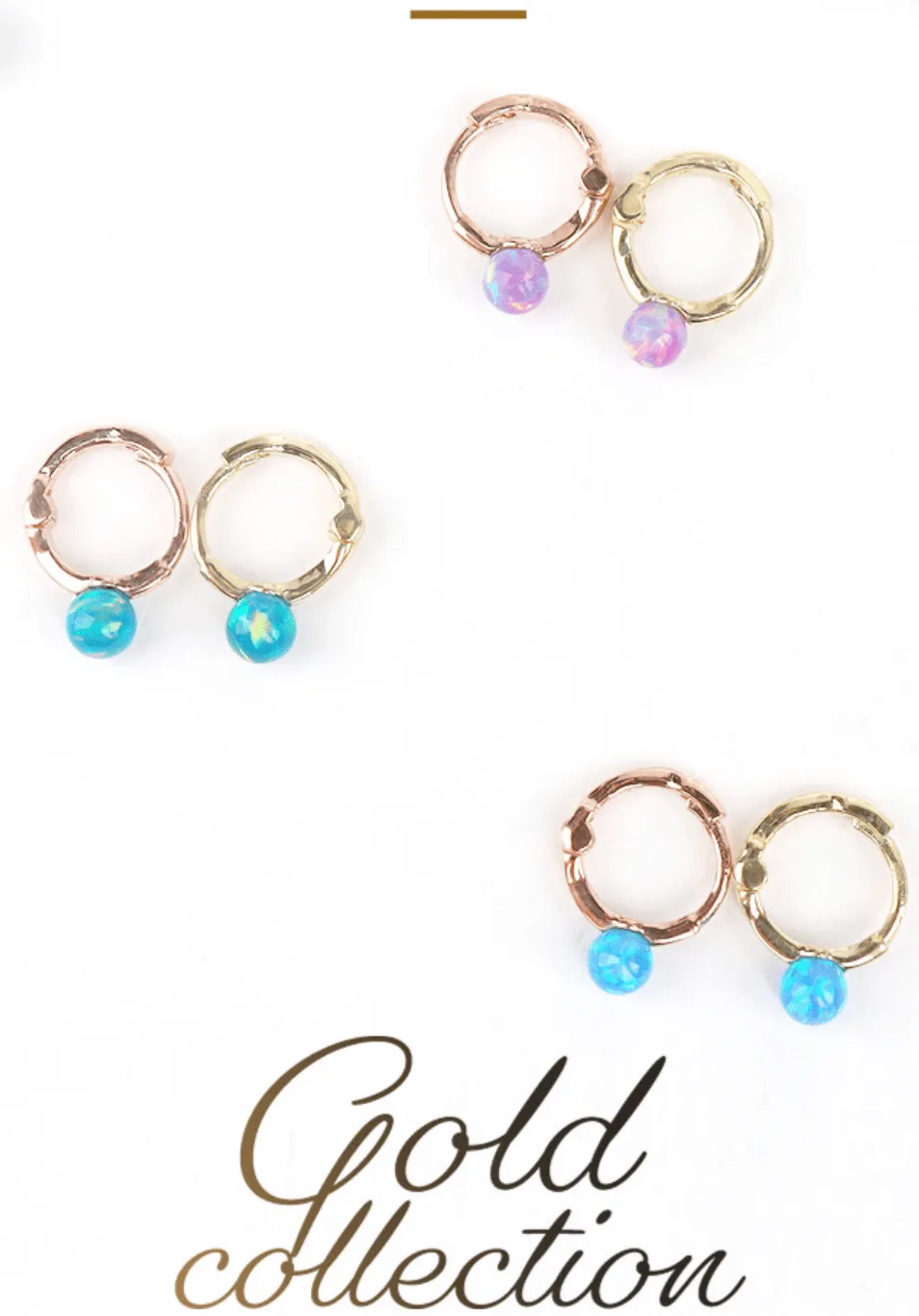 14k Solid Gold Opal Ball XS Huggies Piercing Earring