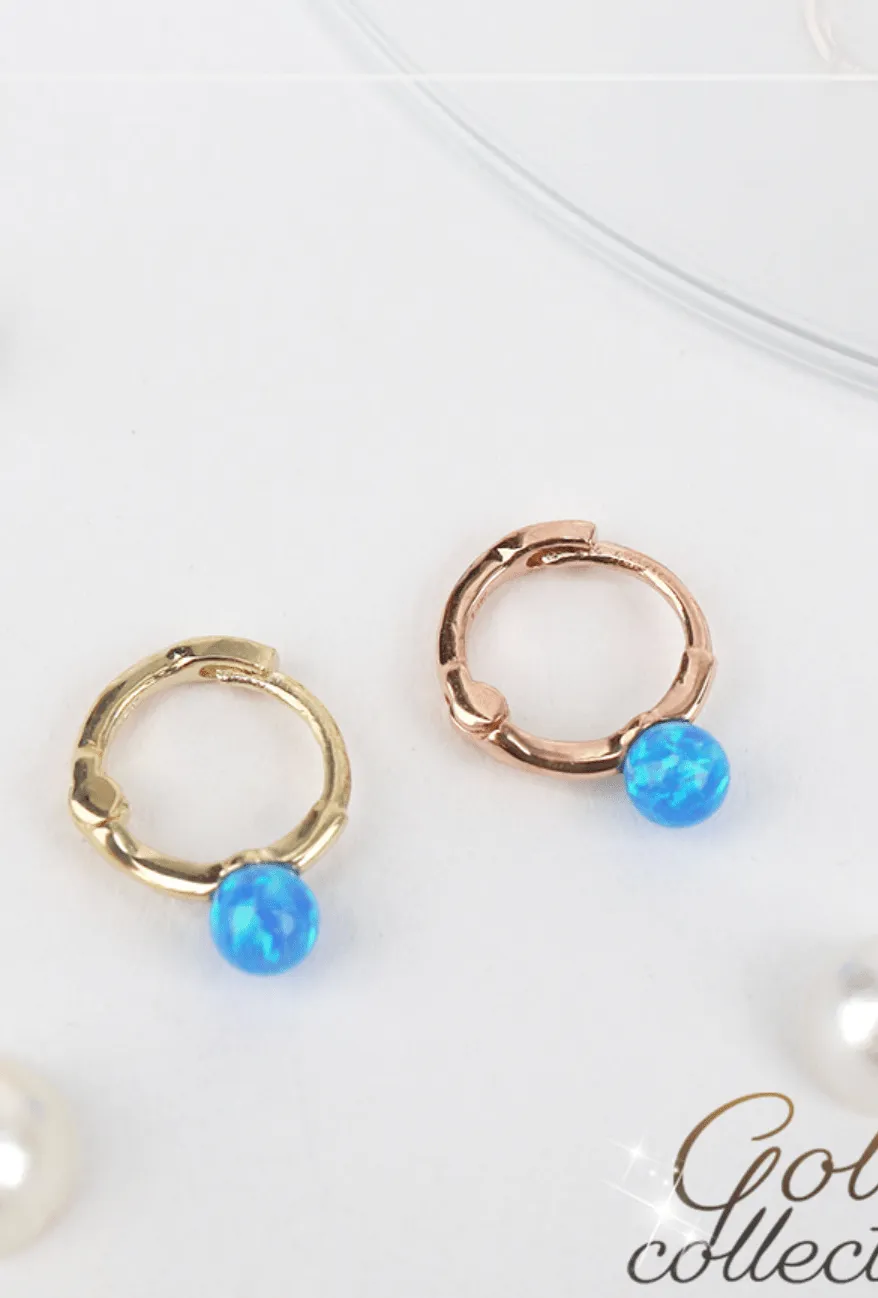 14k Solid Gold Opal Ball XS Huggies Piercing Earring