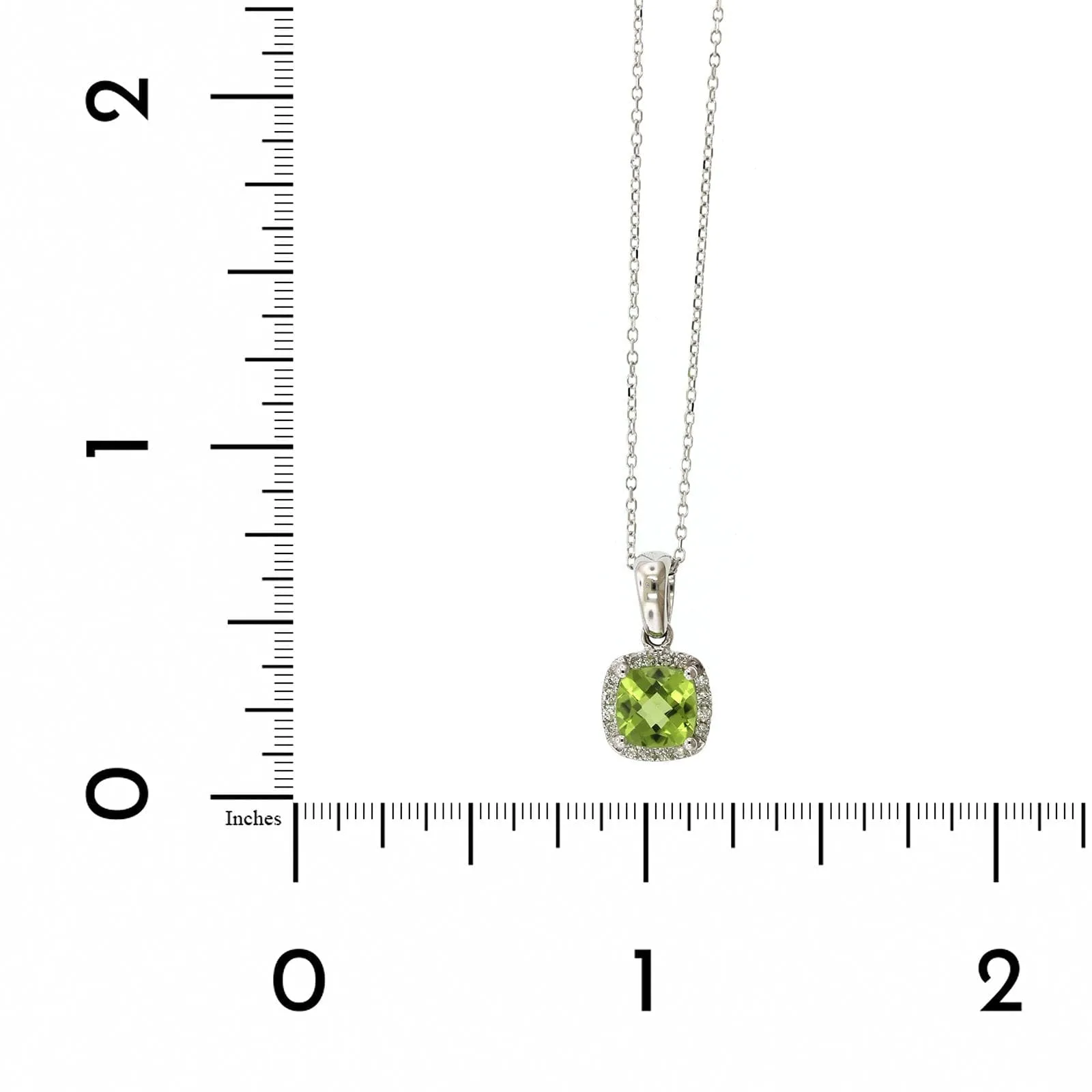 14K White Gold Cushion Peridot Diamond Halo Necklace